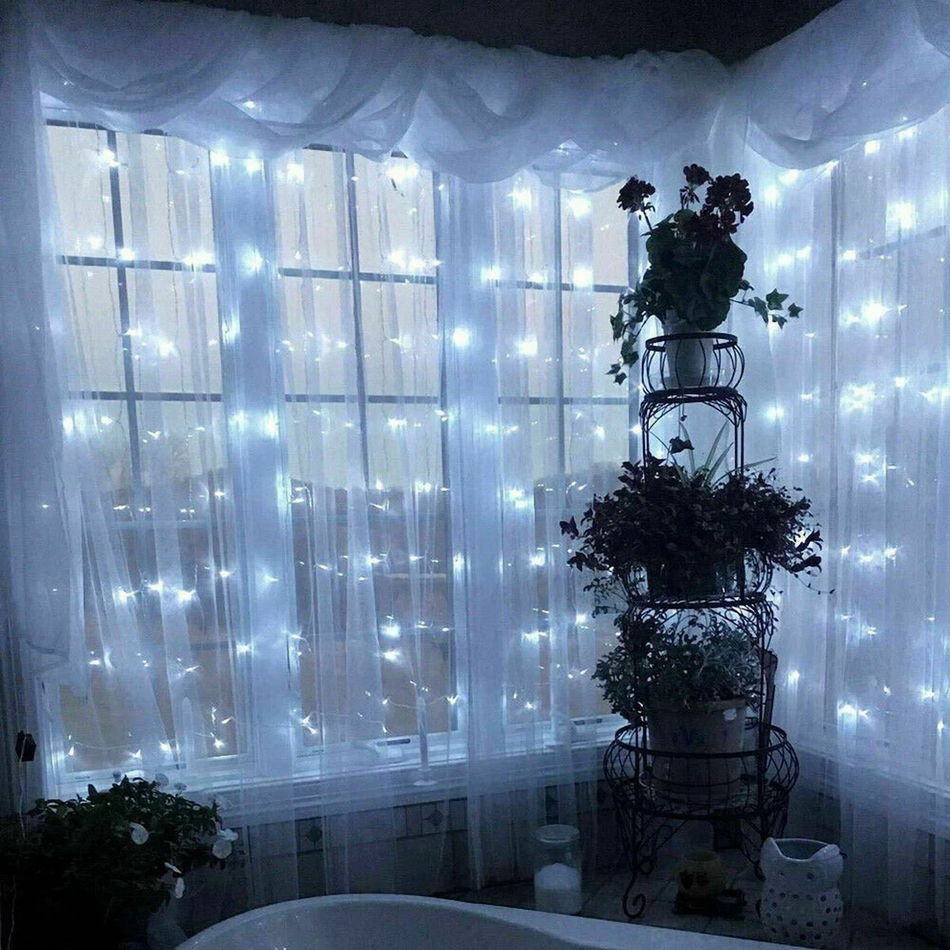 VAULT LED Curtain Fairy Lights USB String Light with Remote for Holiday Wedding Party Decor (Warm White, 9.8 ft x 9.8 ft) wkyth