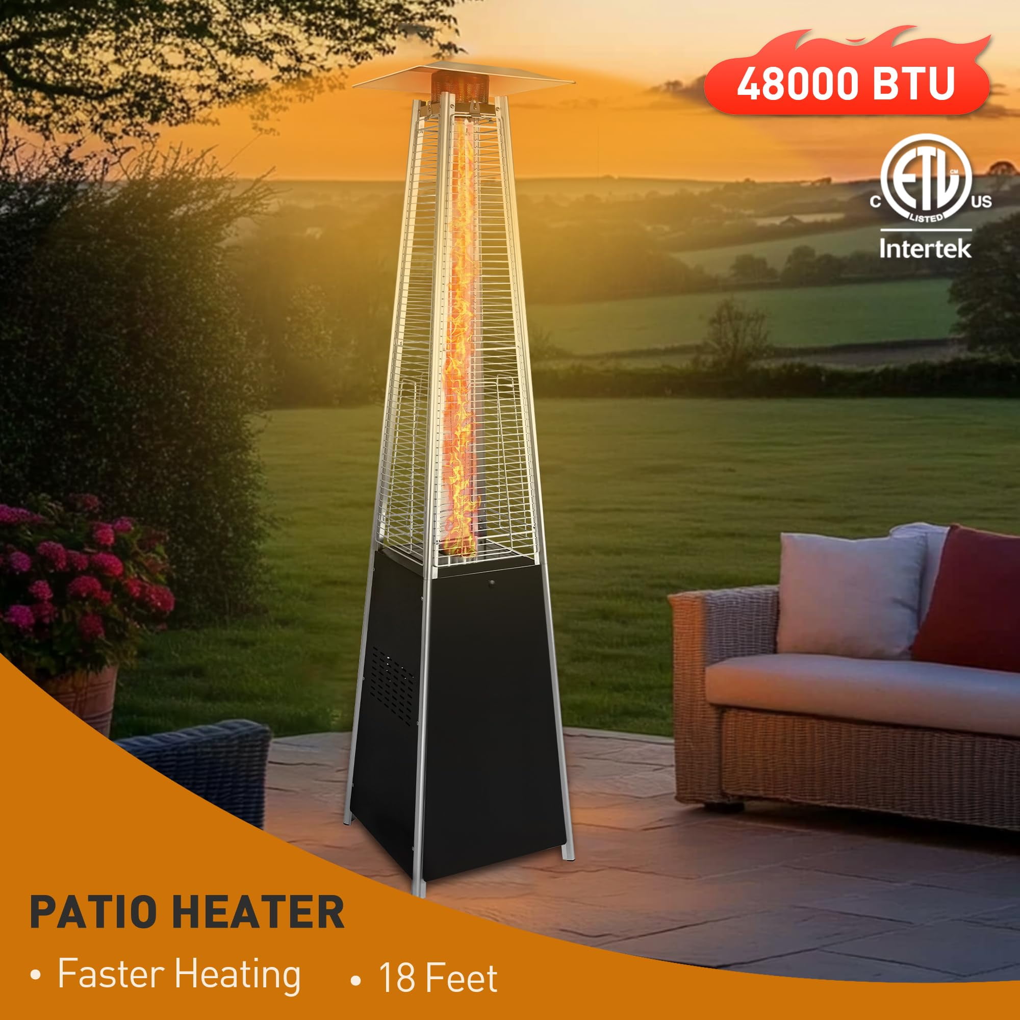 Segmart Pyramid Patio Heater, 48,000 BTU Outdoor Propane Heater with Wheels and Safety Shut-Off (Black, 88 in) 3jgnr