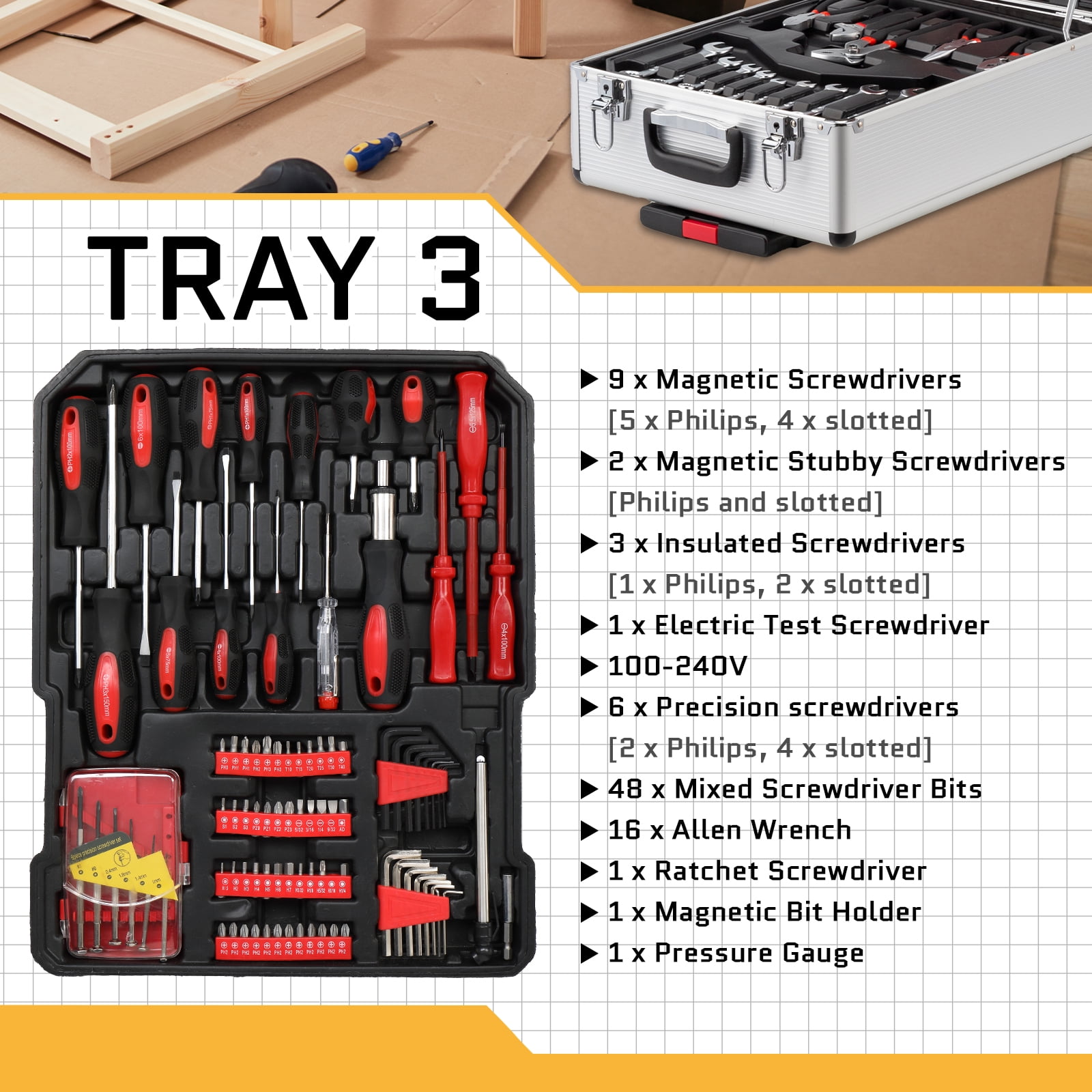 UBesGoo 799-Piece Household Mechanics Tool Set with Rolling Trolley Case (Silver, 799 Pieces) gk1n1