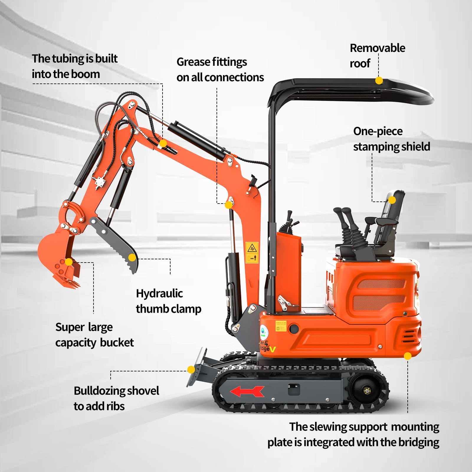 MachPro 1.2 Ton Mini Excavator with 13.5HP Gasoline Engine, Hydraulic Pilot Control, Includes Ripper, Rake, and Bucket (Orange, 1.2 Ton) izxdl