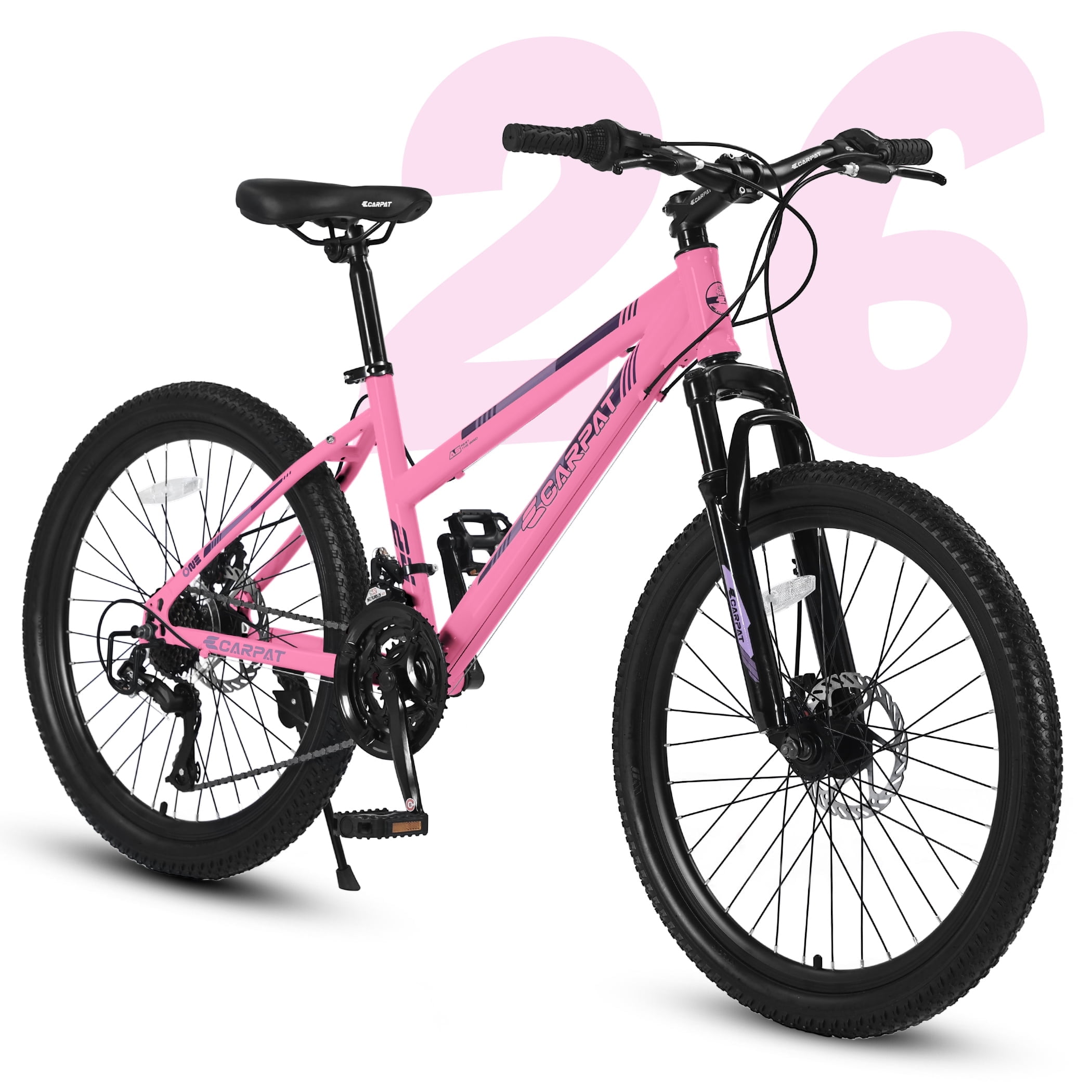 Ecarpat 26 Inch Mountain Bike, 21-Speed Trail Commuter Bicycle with Dual Disc Brakes (Pink, 26 in) 96k4h