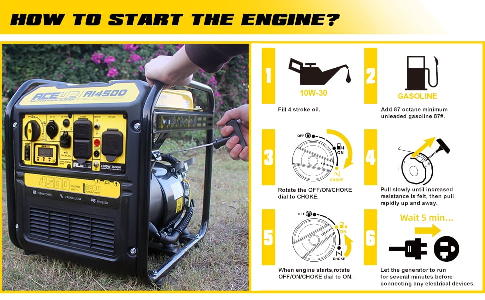 Aceup Energy 4500 Watt Portable Inverter Generator (Gas Powered, 223CC, RV-Ready, EPA Compliant) 850i1