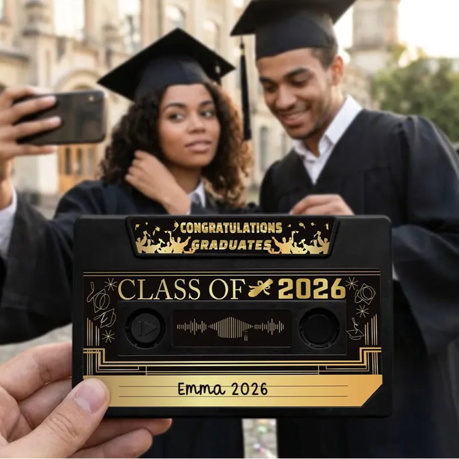 Fonma Class of 2026 Voice Recordable Graduation Keepsake, Retro Cassette Tape Audio Guest Book (300 Seconds Recording) d3ctn