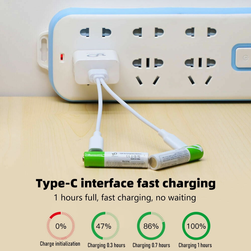 DFITO Rechargeable AAA Lithium Ion Batteries with USB-C Charging Cable (4 Pack, 1.5V) 3dnqb