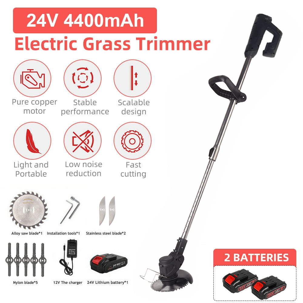 Paddsun Electric Cordless Grass String Trimmer and Lawn Edger with 24V Battery (24V, 2-Pack Battery) 2c9ef
