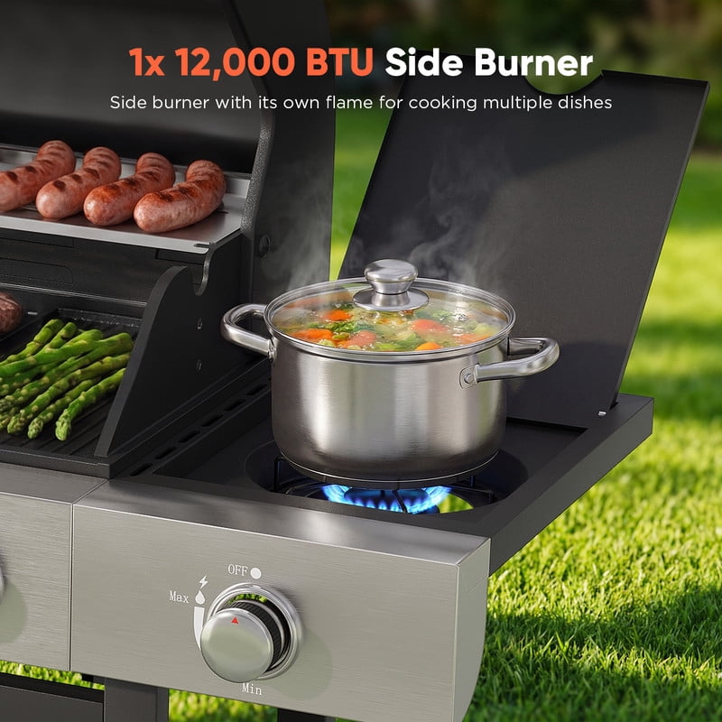 Opohoro 4-Burner Propane Gas Grill with Side Burner (465 Sq. In. Cooking Area, Black) 58n4x