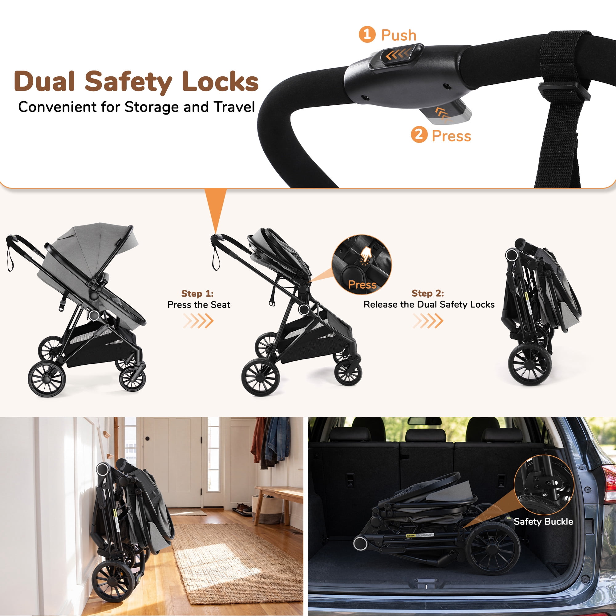 Vomeast Foldable Lightweight Travel Stroller with Reversible Seat and 5-Point Harness (Grey, 33 lb Capacity) 1lvg6