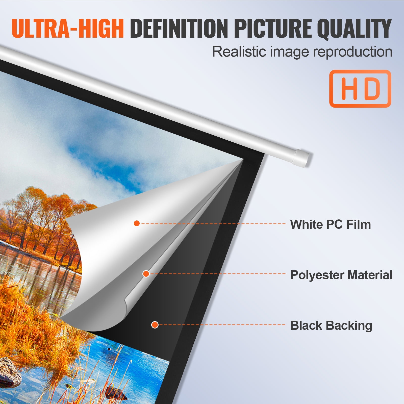 KFFKFF 100 in Pull Down Projector Screen Wall Mount High-Reflectivity Home Theater (White, 100 in) r1h5x