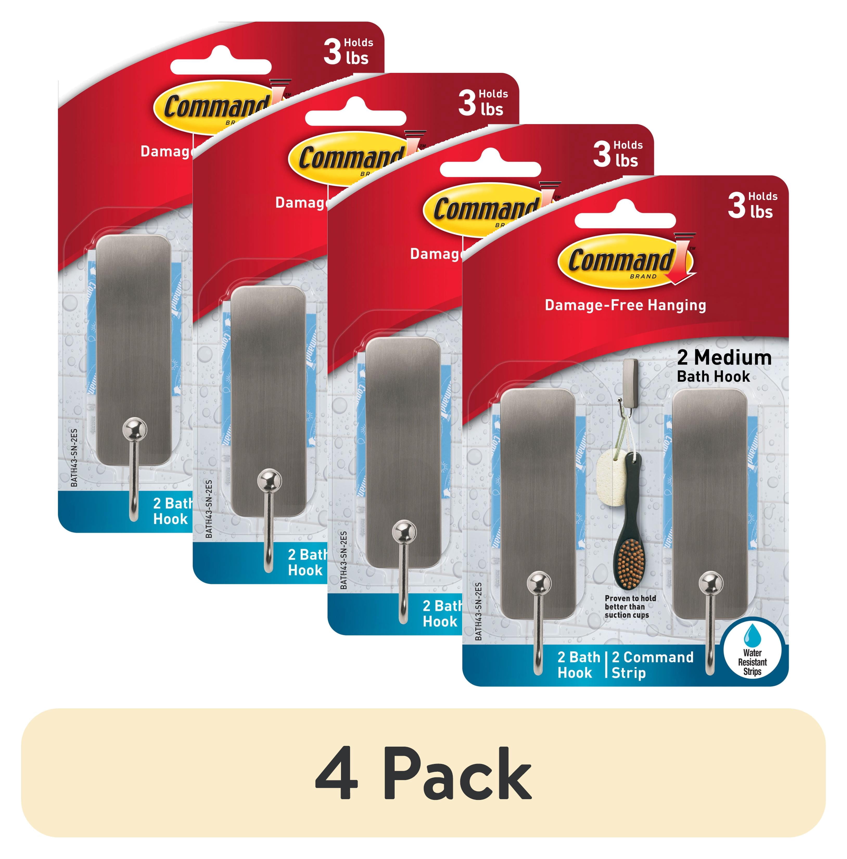 Command Bath Medium Hooks, Water Resistant Adhesive Wall Hooks for Bathroom Organization (Satin Nickel, 2 Hooks, 4 Strips) nyu2g
