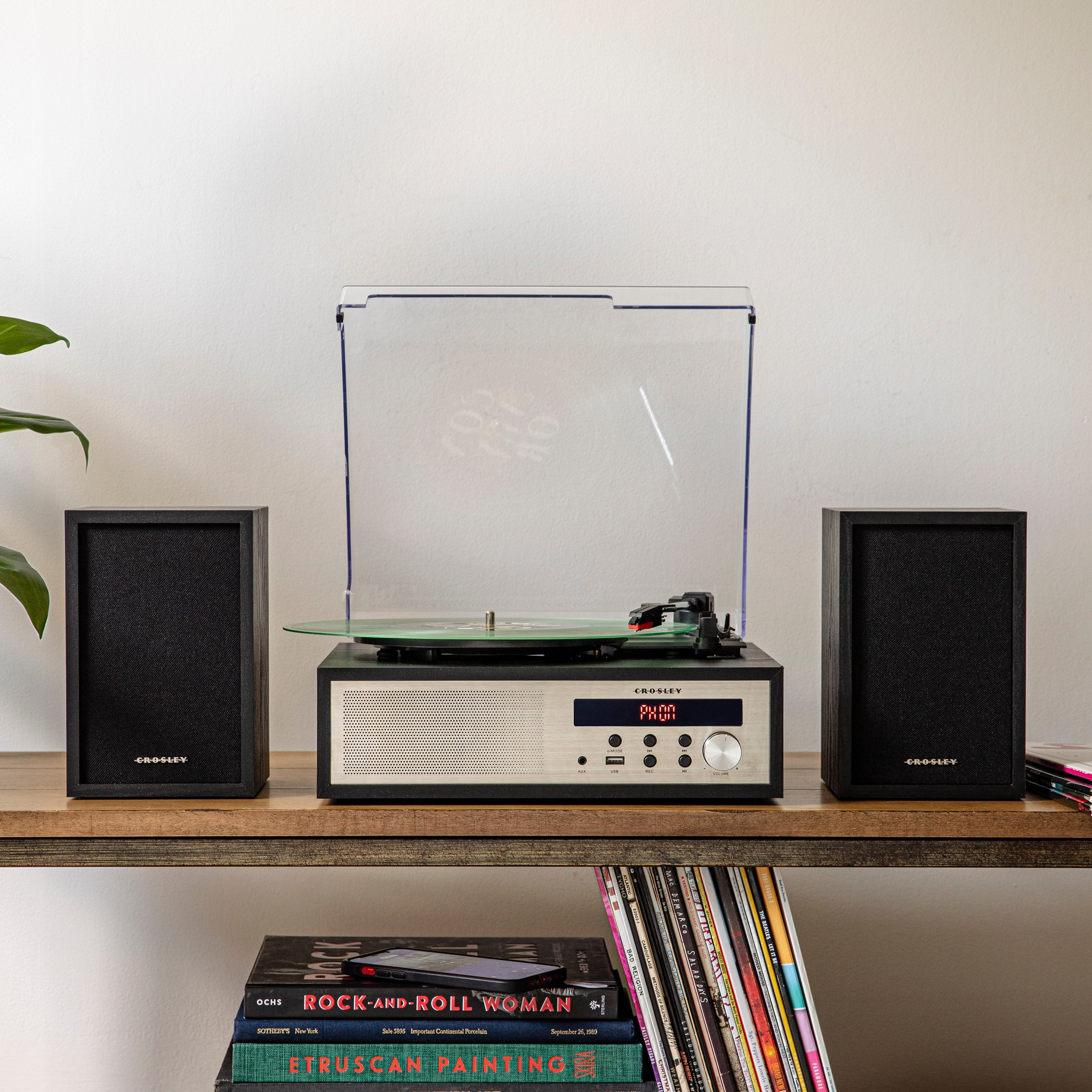 Crosley Sloane Record Player with External Speakers and Bluetooth (Black) 6f1ou