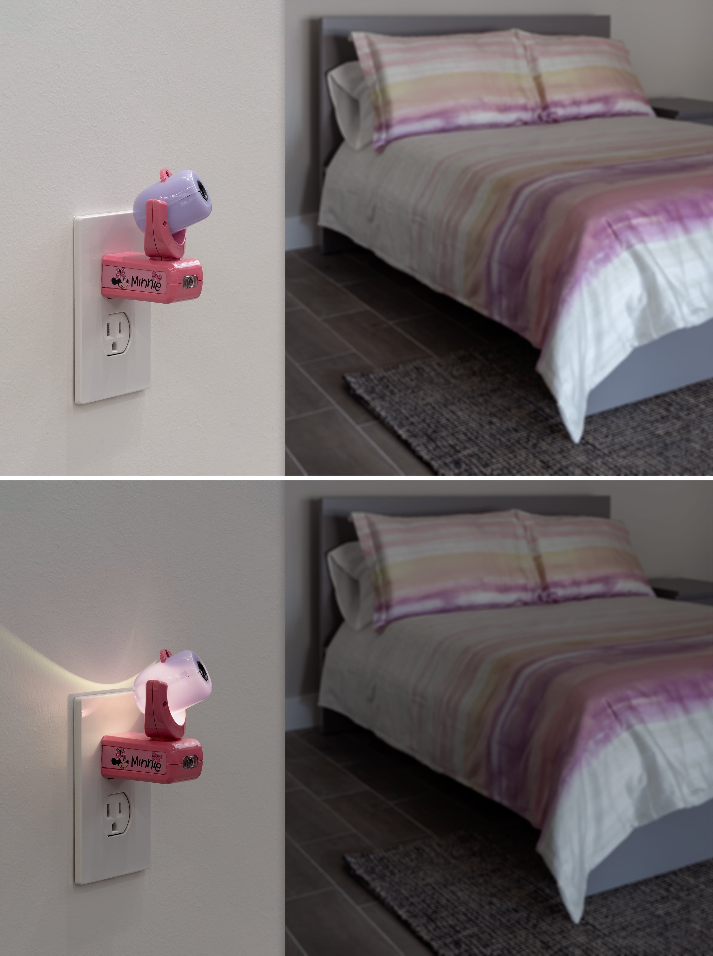 Disney Minnie Mouse Projectables LED Night Light, 6-Image Projection, Light Sensing (Pink, 7.25 in x 1.65 in) xaz2j