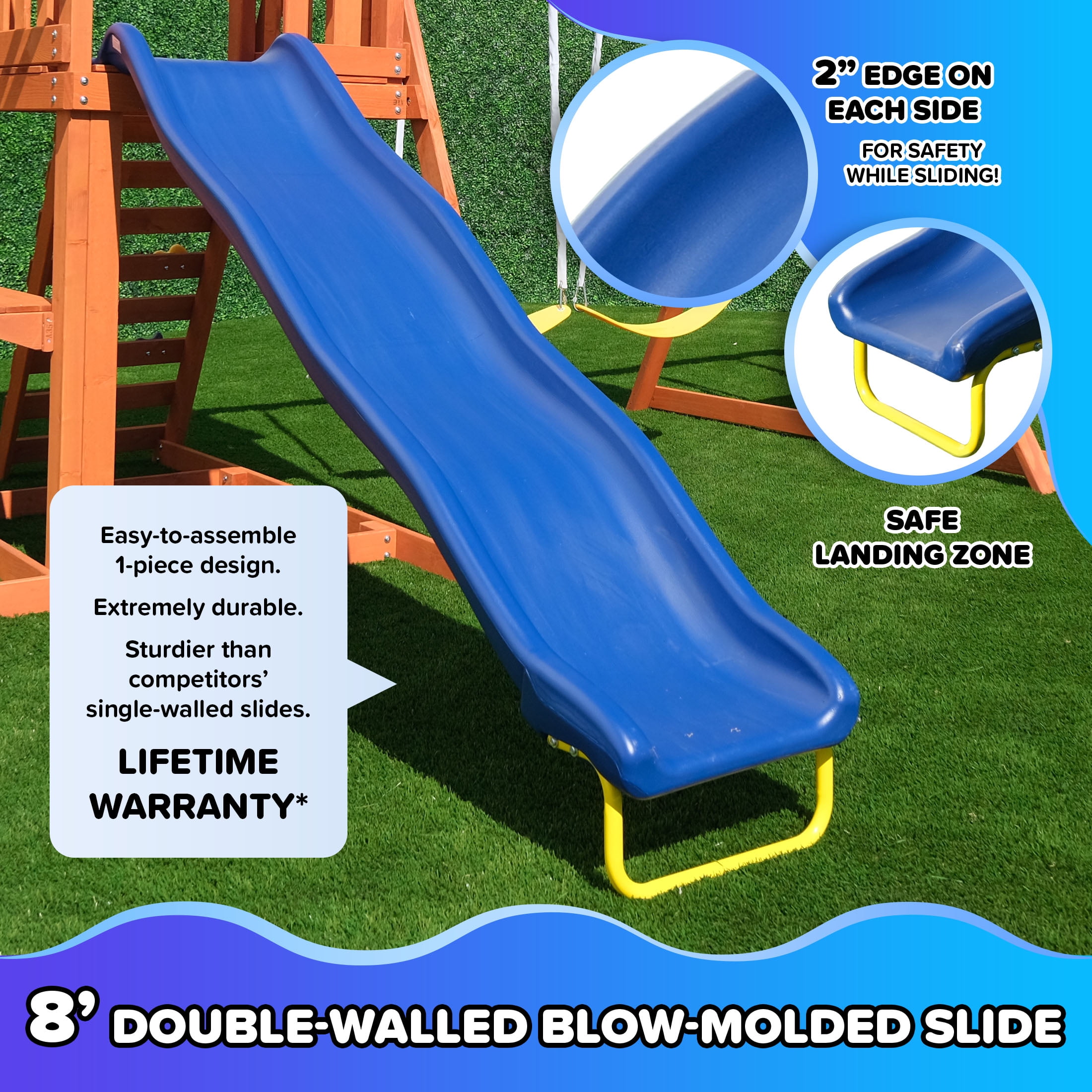 Sportspower Willow Creek Wooden Swing Set with Saucer Swing, Play Fort, Sandbox, and 8 ft Slide (One Size) 6wayx
