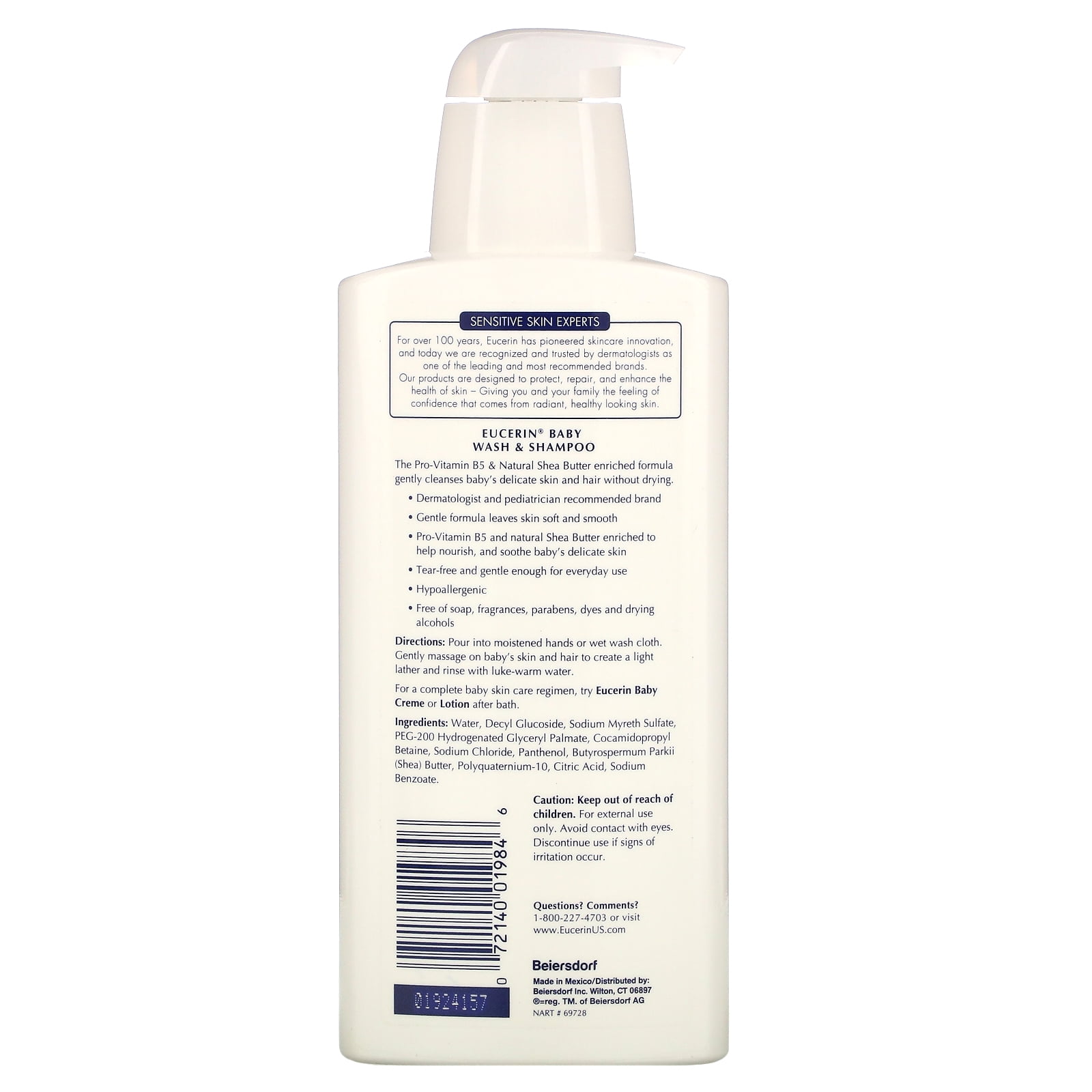 Eucerin Baby Wash and Shampoo, Tear-Free Hypoallergenic Cleanser for Sensitive Skin (13.5 fl oz) 0ts8m