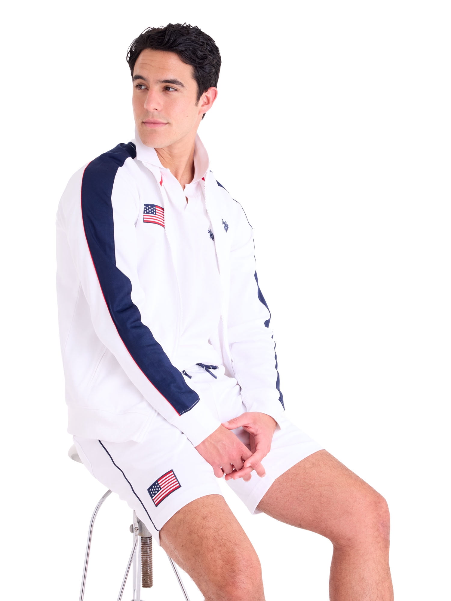 U.S. Polo Assn. Men's USA Track Jacket Performance Knit Full-Zip Outerwear (White, S) v1moh