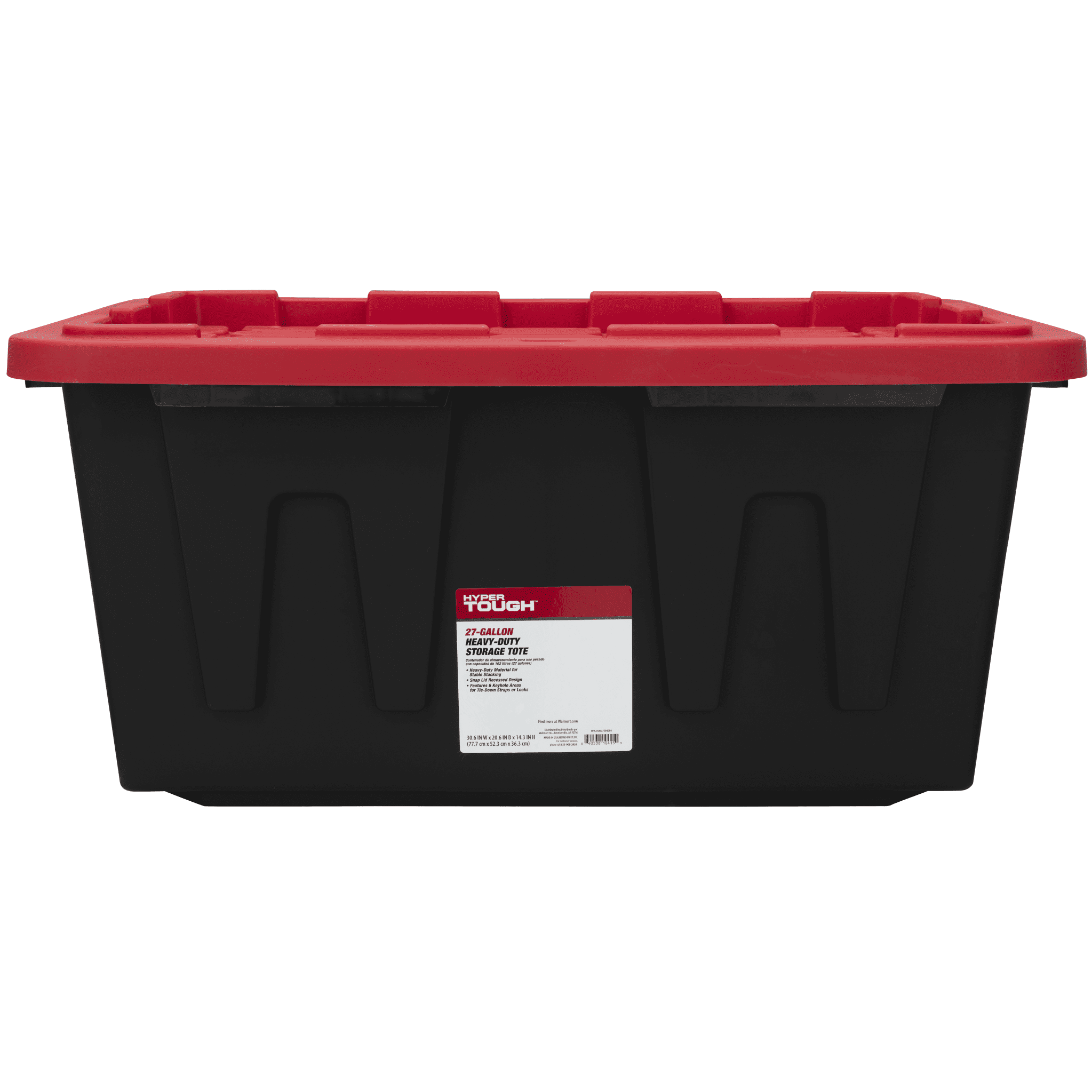 Hyper Tough 27 Gallon Heavy Duty Plastic Storage Bin with Snap-Fit Lid (Black and Red, 27 Gallon) 1y8o4