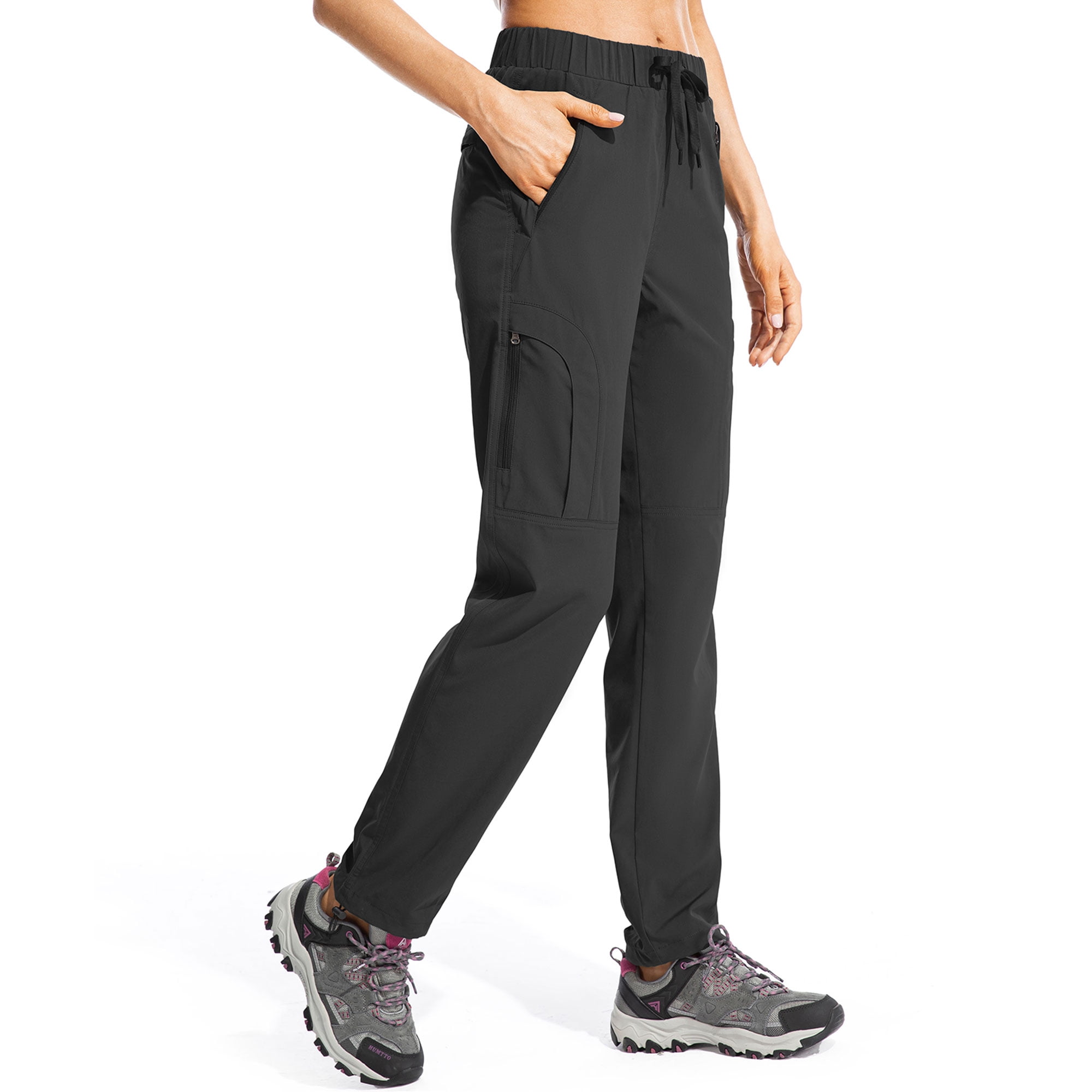FEN AI Women's Cargo Hiking Pants Quick Dry Lightweight Water-Resistant Outdoor Trousers with Deep Pockets (Black, L) 20p23
