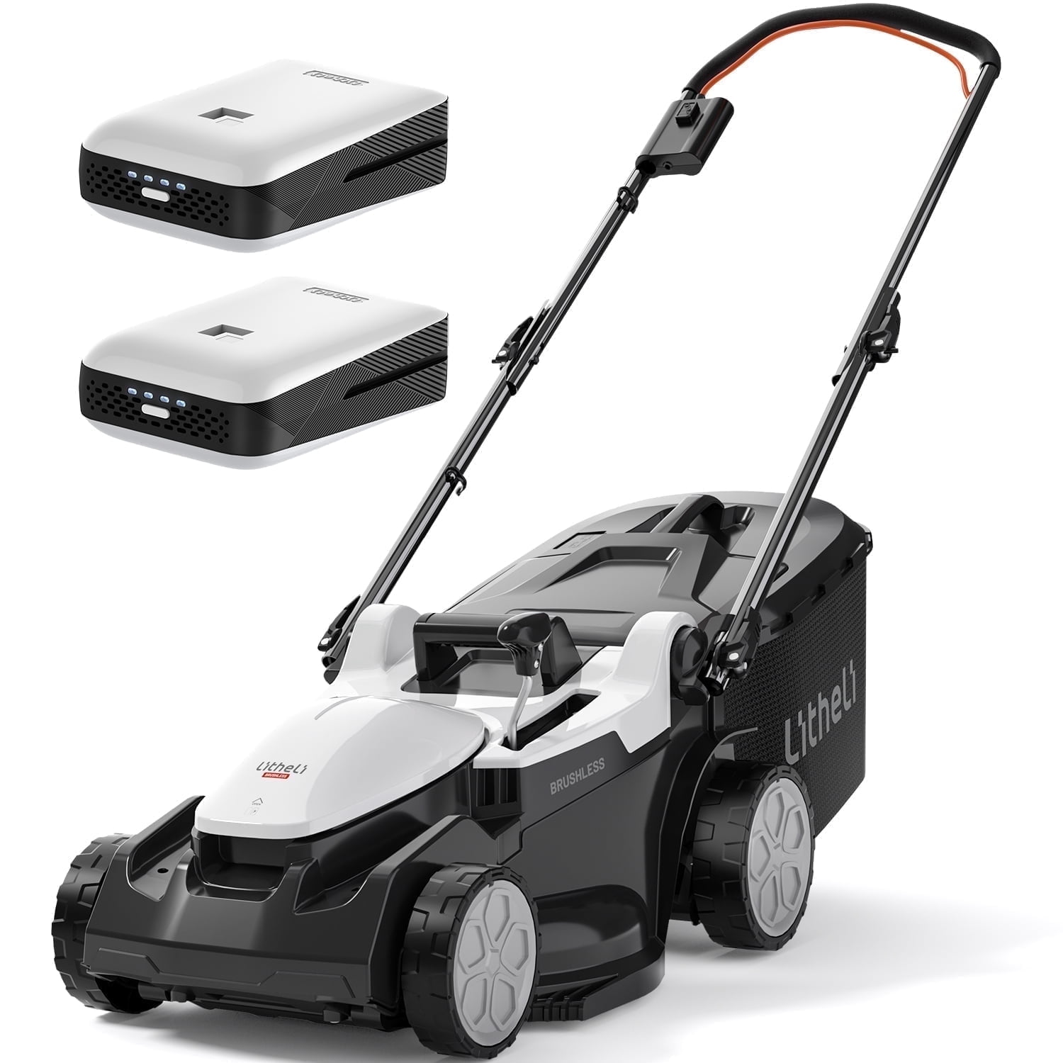 Litheli Cordless Electric Lawn Mower, Brushless Motor with 6-Position Height Adjustment (16 in, 2 x 20V 4.0Ah Batteries) 4j00b