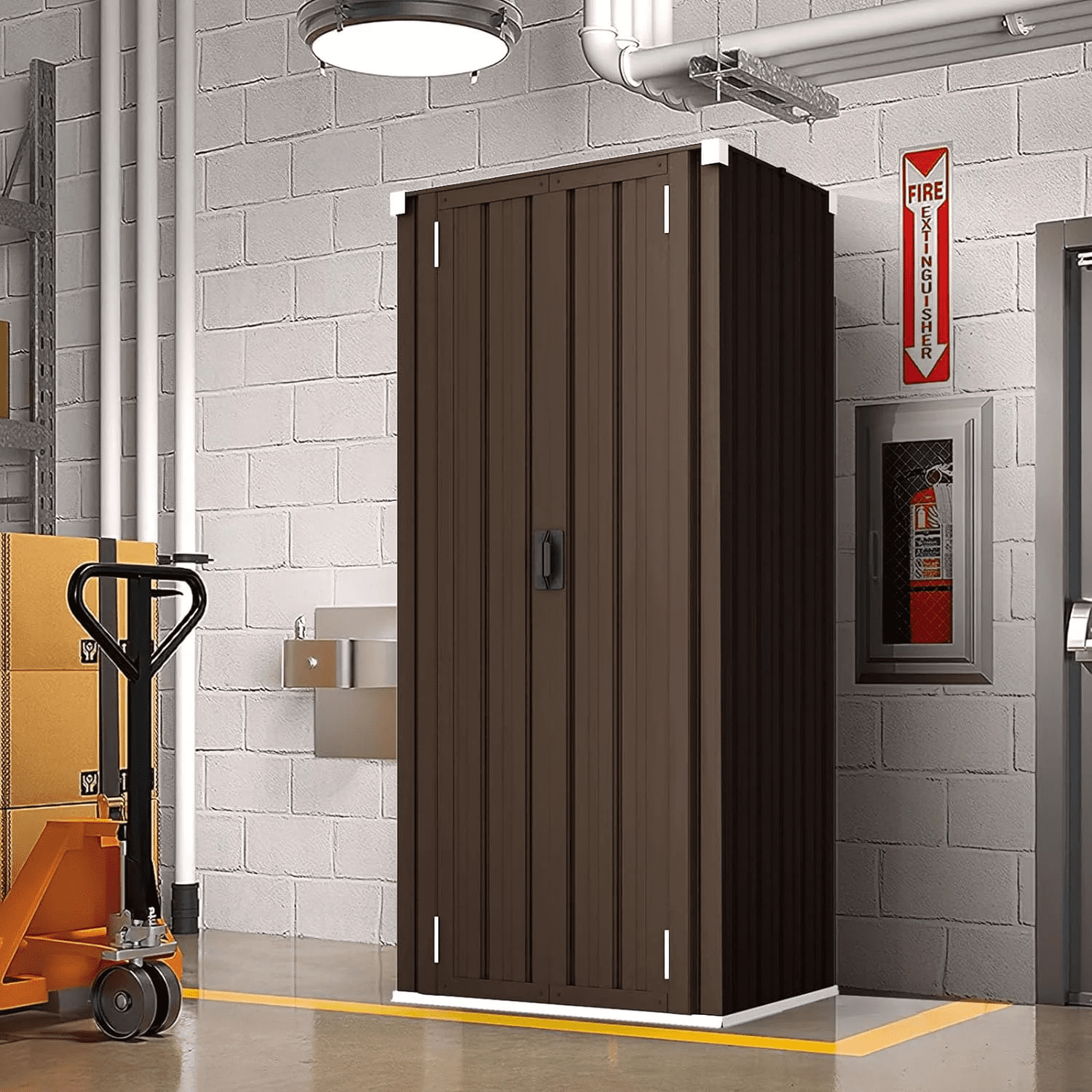 AECOJOY Outdoor Storage Cabinet Metal Organizer with Adjustable Shelves and Lockable Doors (Brown) bisja