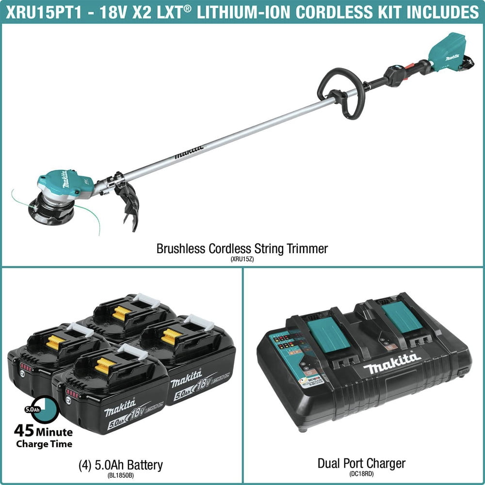 Makita XRU15PT1 36-Volt LXT Brushless Cordless String Trimmer Kit with 4 Batteries (15 in) oqgfq