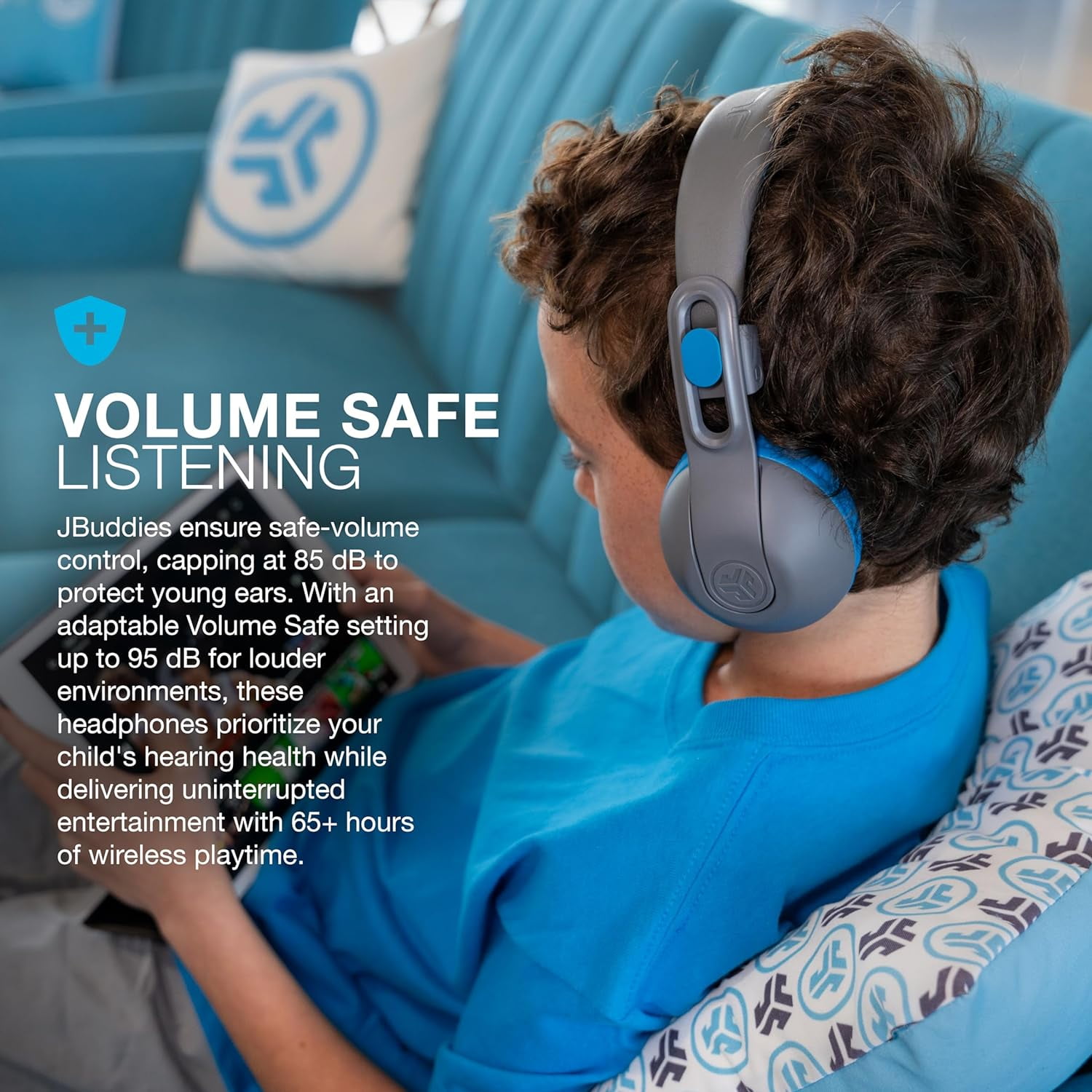 JLab JBuddies Studio 2 Kids Wireless Headphones, Volume Safe, Foldable, Noise Isolation, Built-in Mic (Blue/Graphite, 1 Pair) zexnu