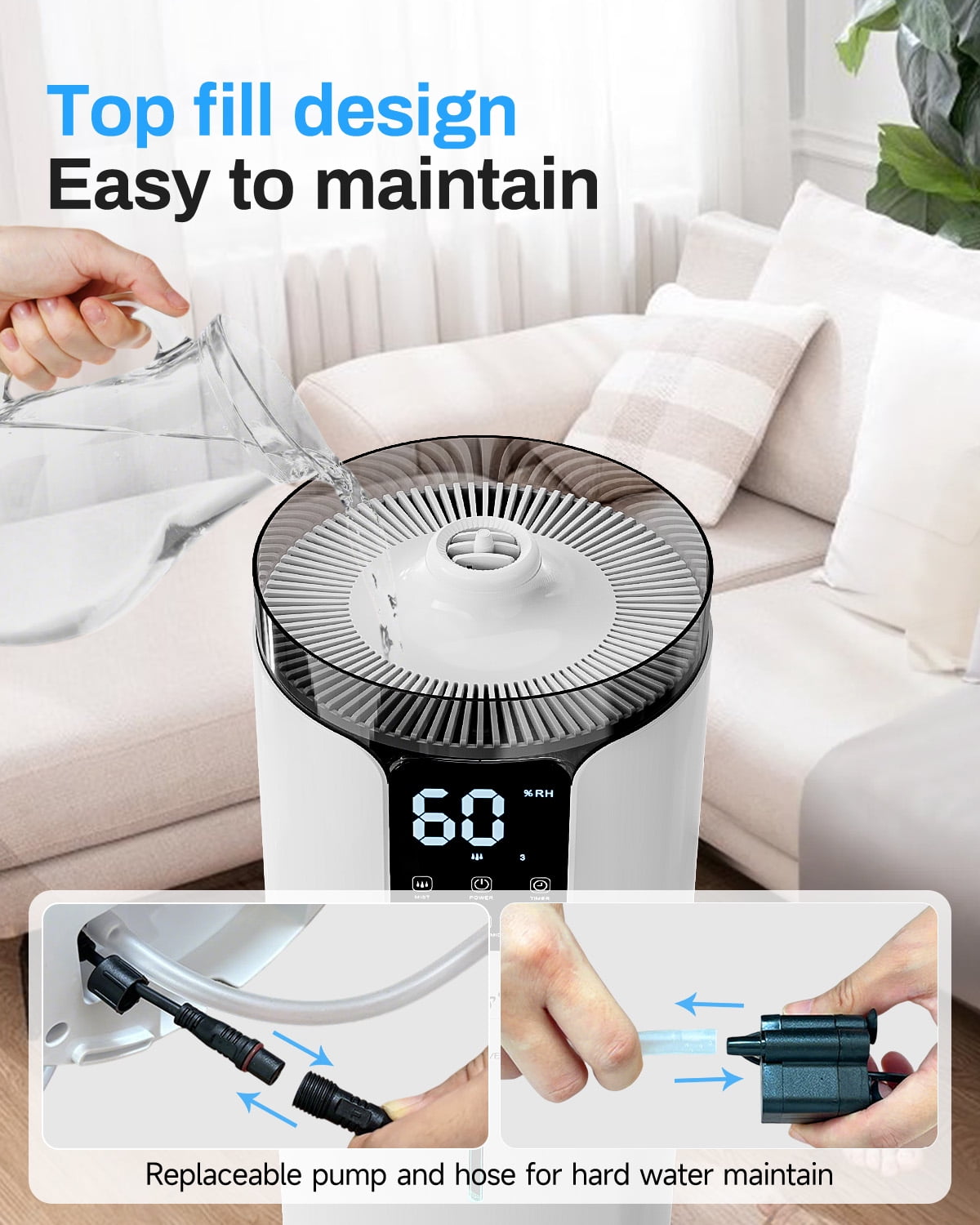 Lacidoll Smart Ultrasonic Cool Mist Humidifier for Large Rooms (White, 4.2 gal) 57i6l