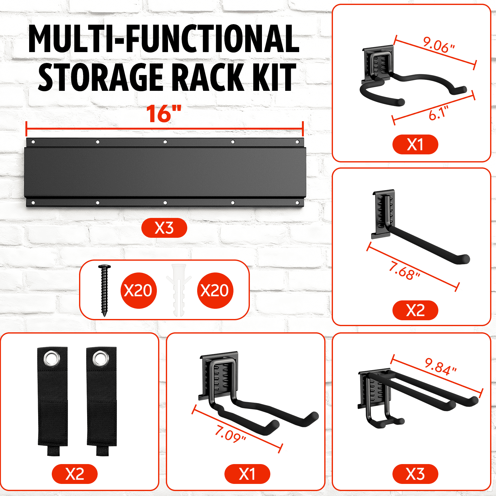 UNTIMATY Garage Tool Organizer Wall Mount Storage Rack with 7 Adjustable Hooks (48 in, 450 lb Capacity) x8xmj