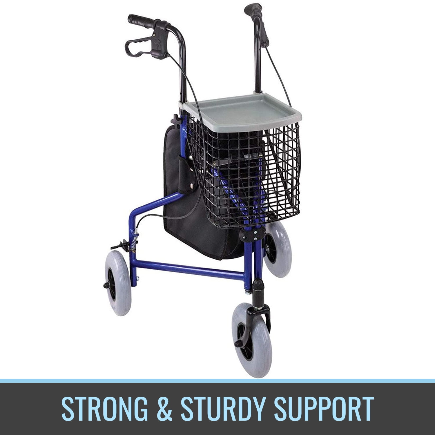 DMI 3-Wheel Folding Rollator Walker with Swiveling Front Wheels and Storage Tray (Royal Blue, 15 lb) 71o5n