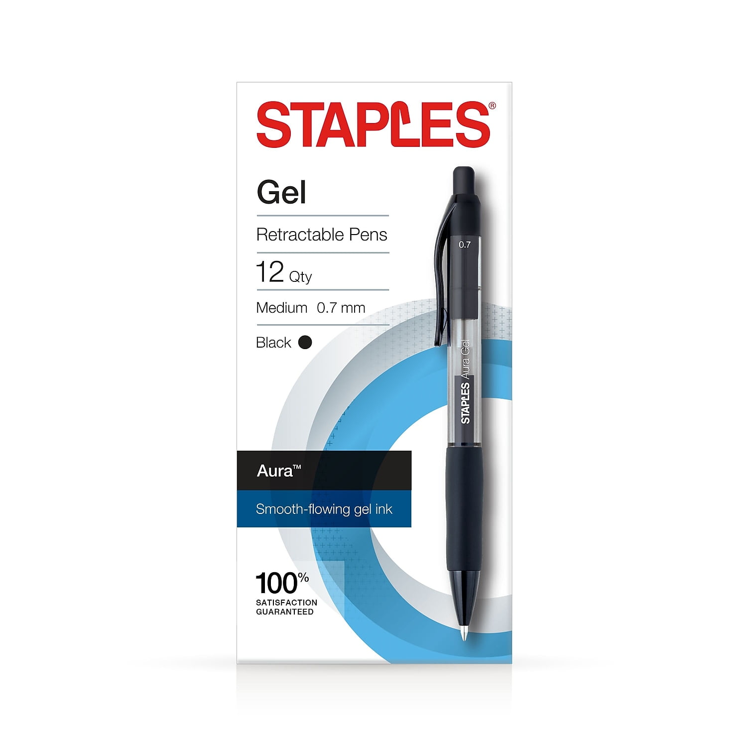 Staples Aura Gel Retractable Pens, Smooth Writing Medium Point, Black Ink (12 Pack) v33zq