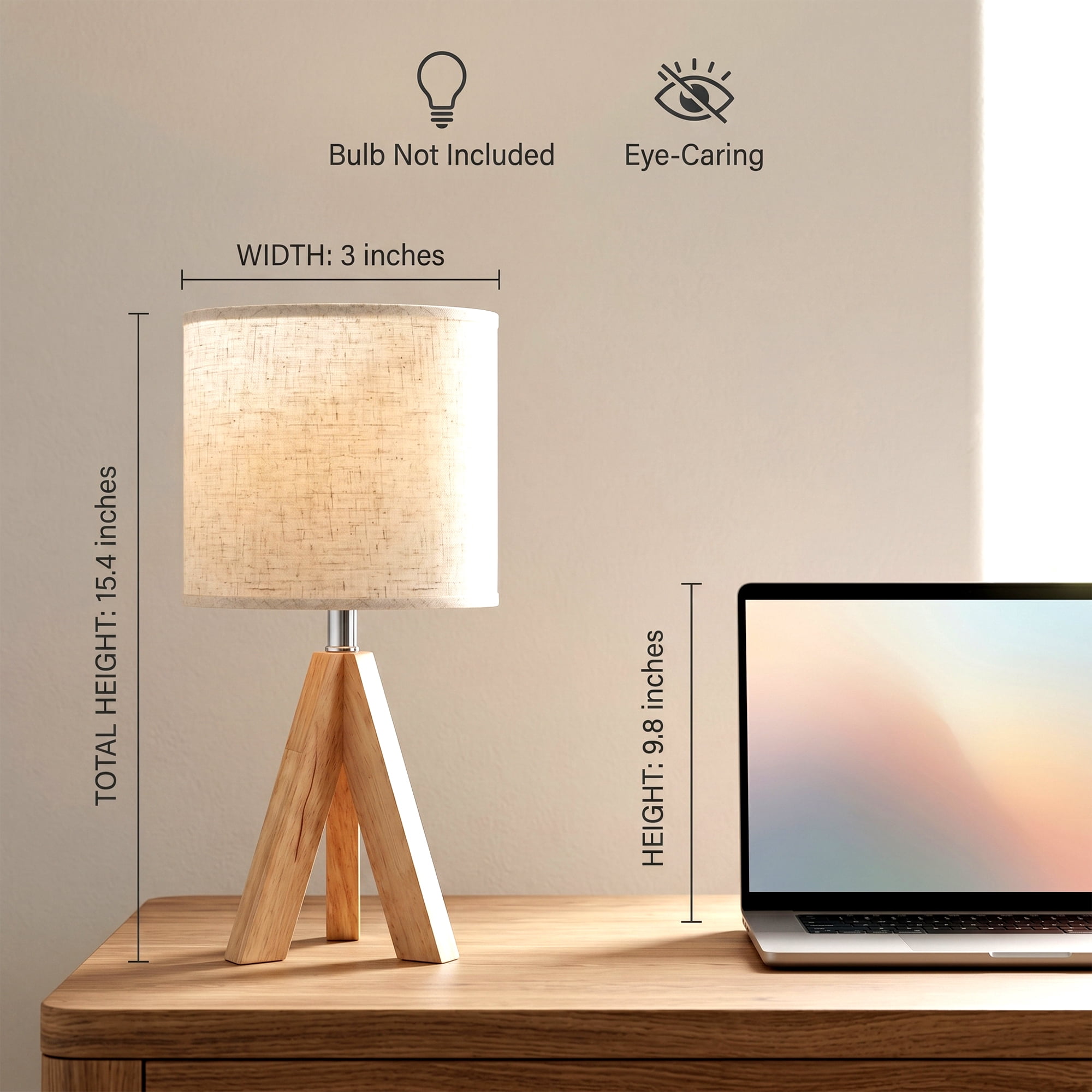 DAYBETTER Modern Wooden Tripod Table Lamp with 3 Color Temperatures (Light Brown, 15 in) pg1gx