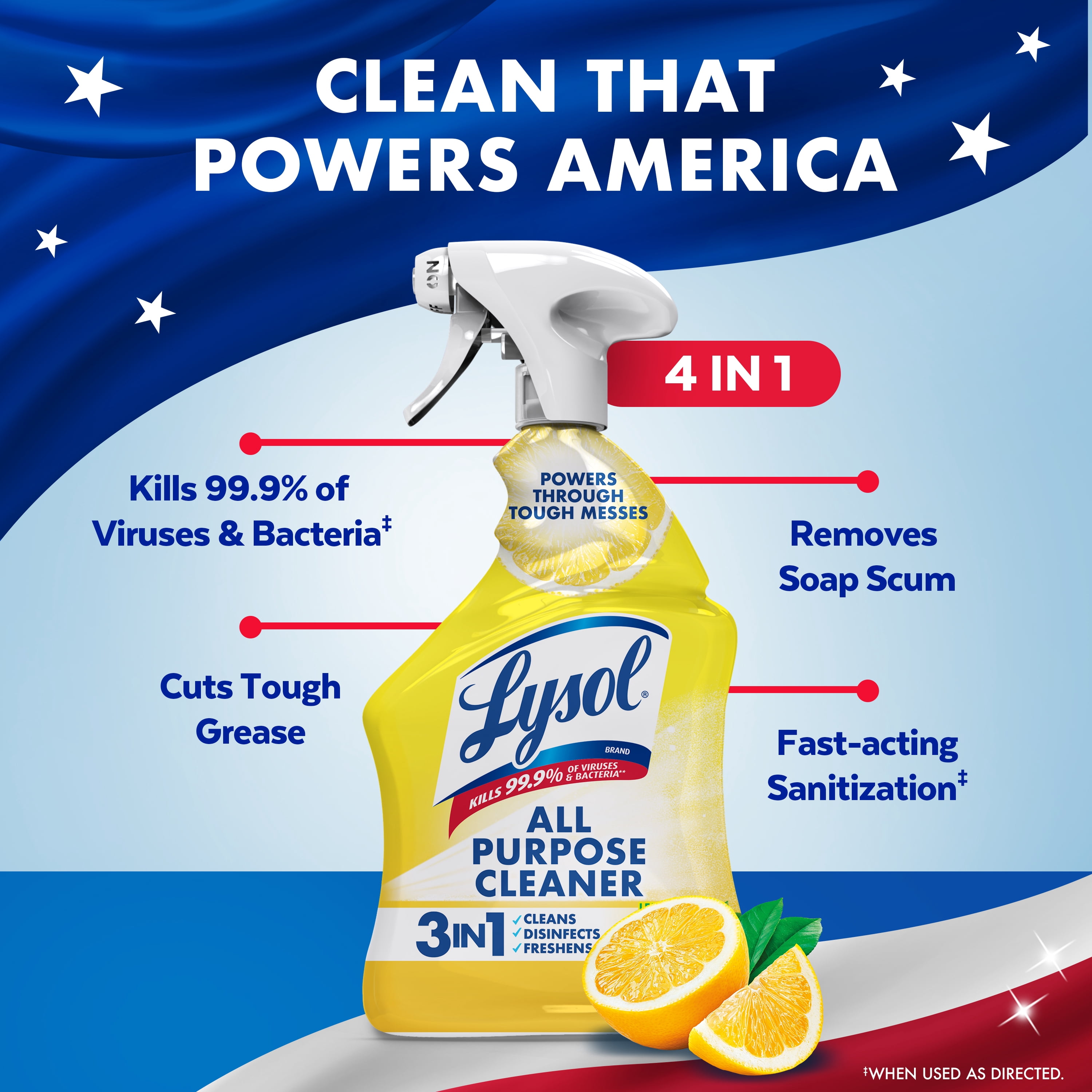 Lysol All Purpose Cleaner Spray, Disinfectant and Sanitizer, Lemon Scent (Lemon, 64 fl oz, 2 Pack) ecf1n