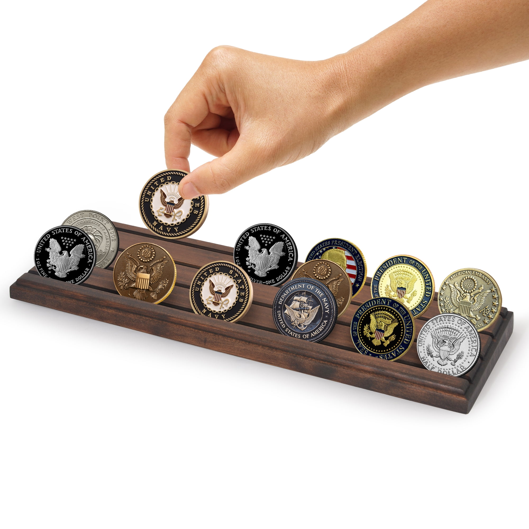 Americanflat Challenge Coin Display Stand for Military Collectibles (Walnut, 12 in x 4 in) uhm5p