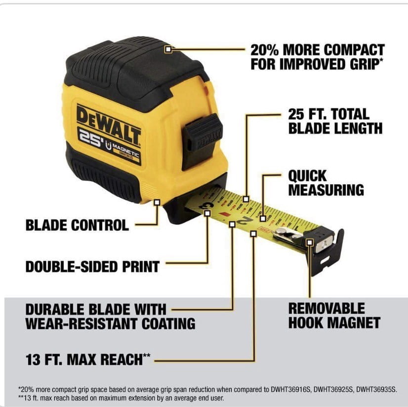 DEWALT Magnetic Tape Measure, Heavy-Duty Professional Measuring Tool (25 ft, 2-Pack) l69o1