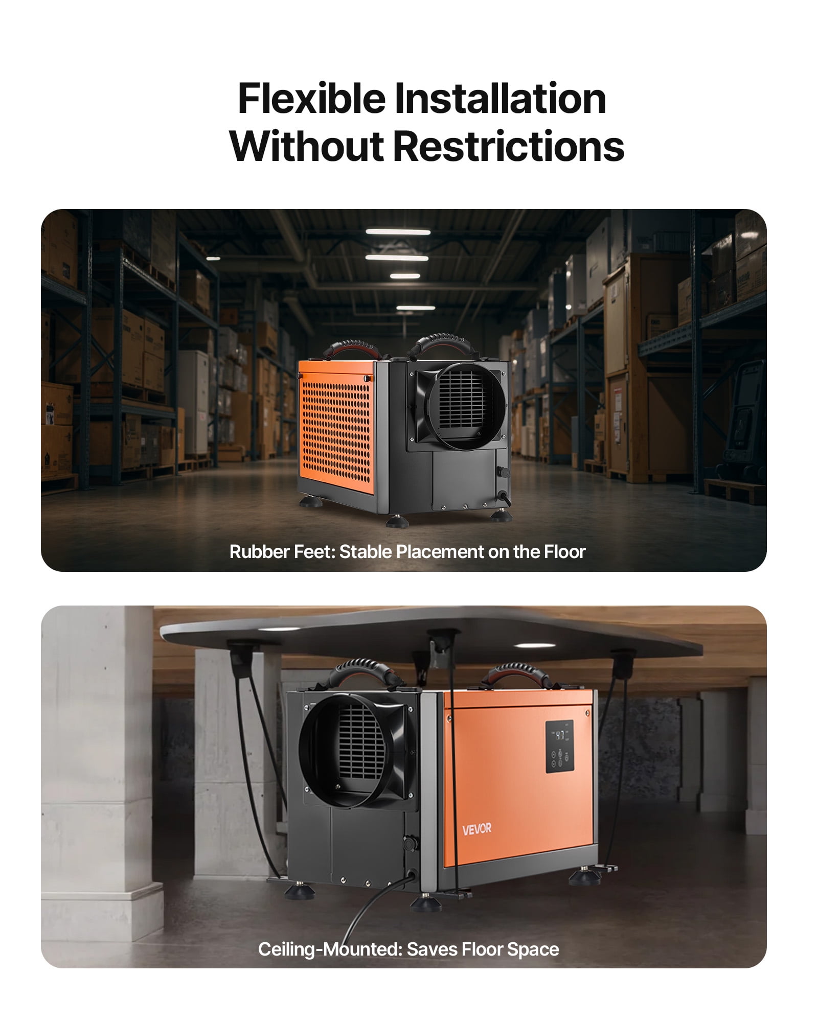 VEVOR 70 Pints Commercial Dehumidifier with Pump, Heavy-Duty Industrial Dehumidifier for Basement and Crawl Space (Black, 70 Pints) 8rmi2