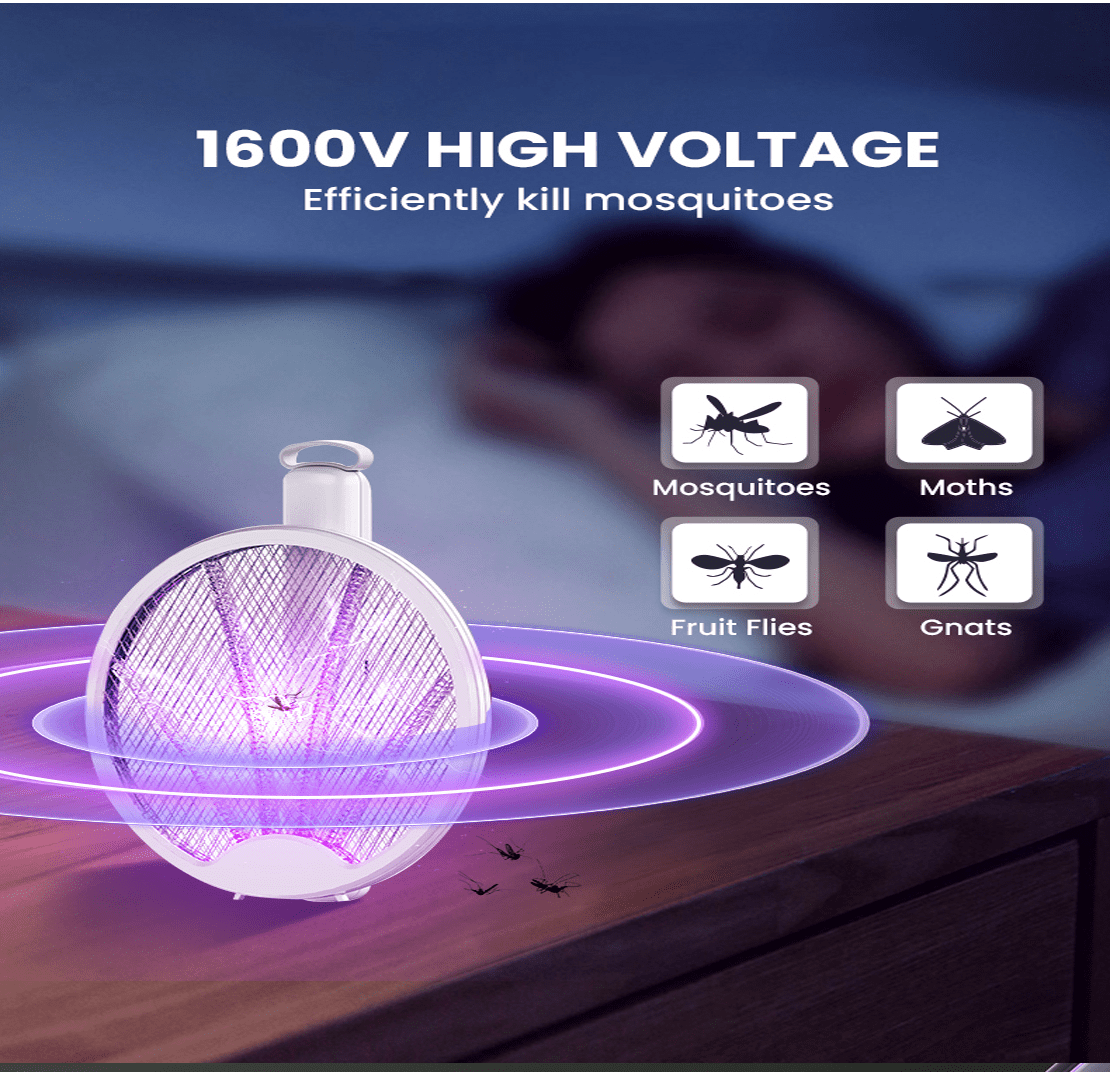 KME DAILYTRADE 2-in-1 Electric Fly Swatter Racket & Mosquito Trap Lamp (White, 16 in) ugajy