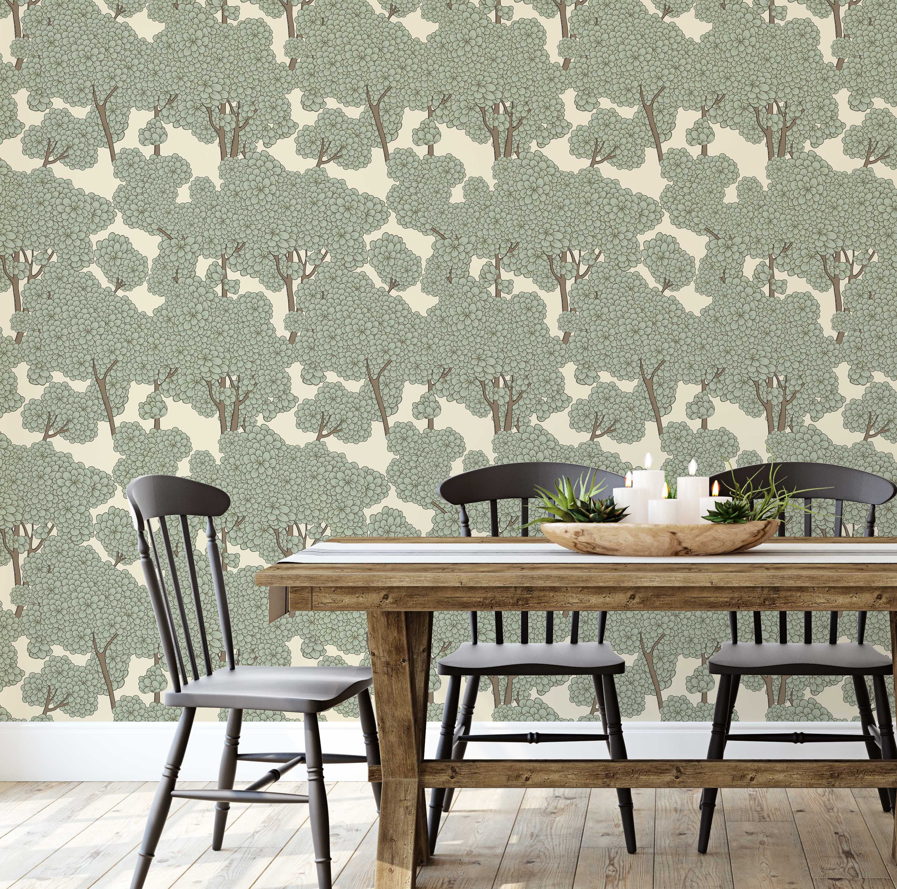 S4Sassy Peel and Stick Wallpaper, Floral Tree Canopy Asian Style Wall Mural, Waterproof Vinyl Wall Covering (Green, 25 in x 360 in) wzhkb
