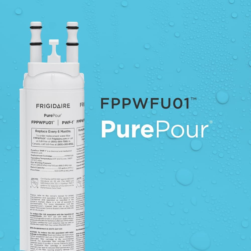 Frigidaire PurePour PWF-1 Refrigerator Water Filter Replacement (4-Pack, 9.5 in) ueclo