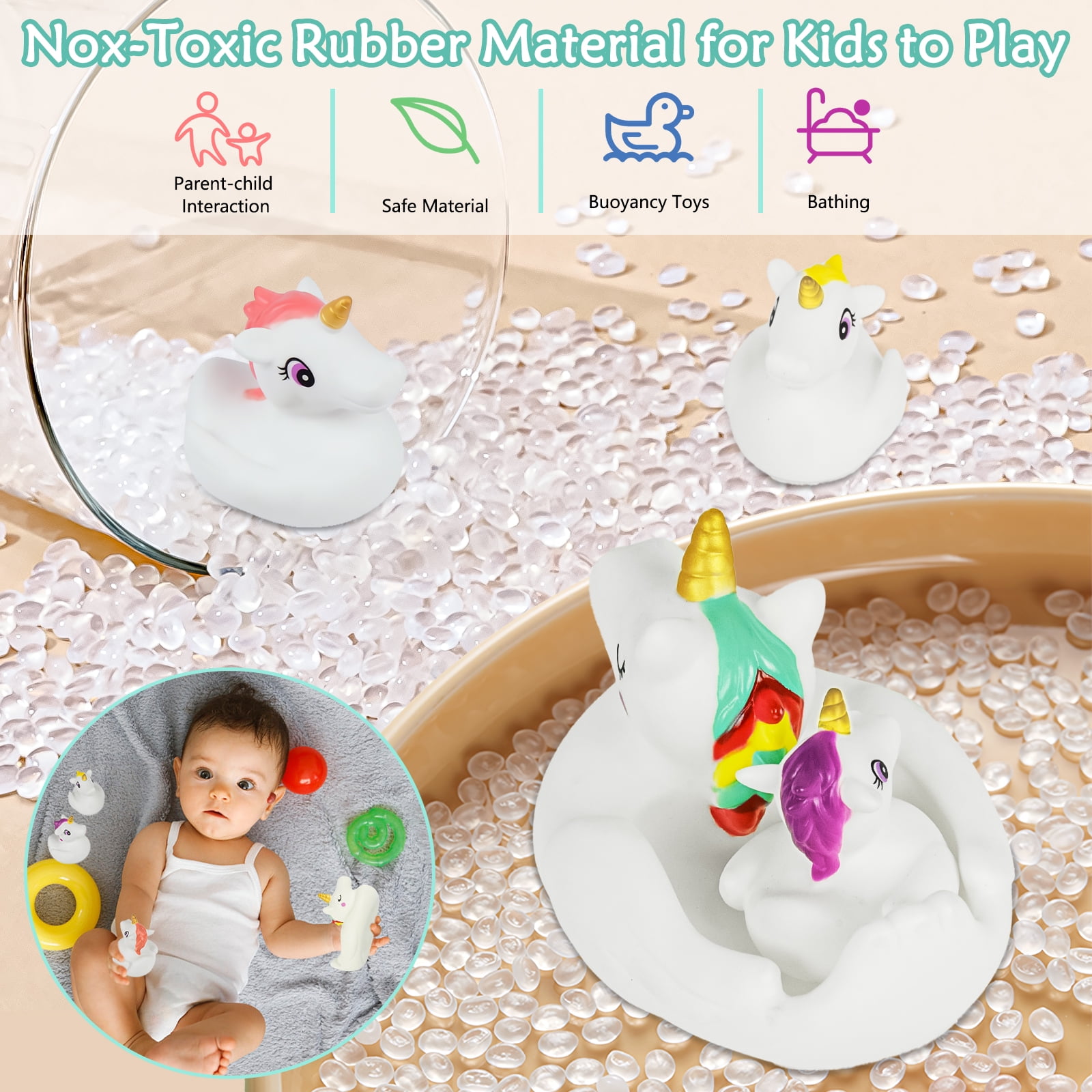 Timy Unicorn Bath Toy Set Floating Water Spray Toys for Toddlers (White, 4 Pcs) npju6