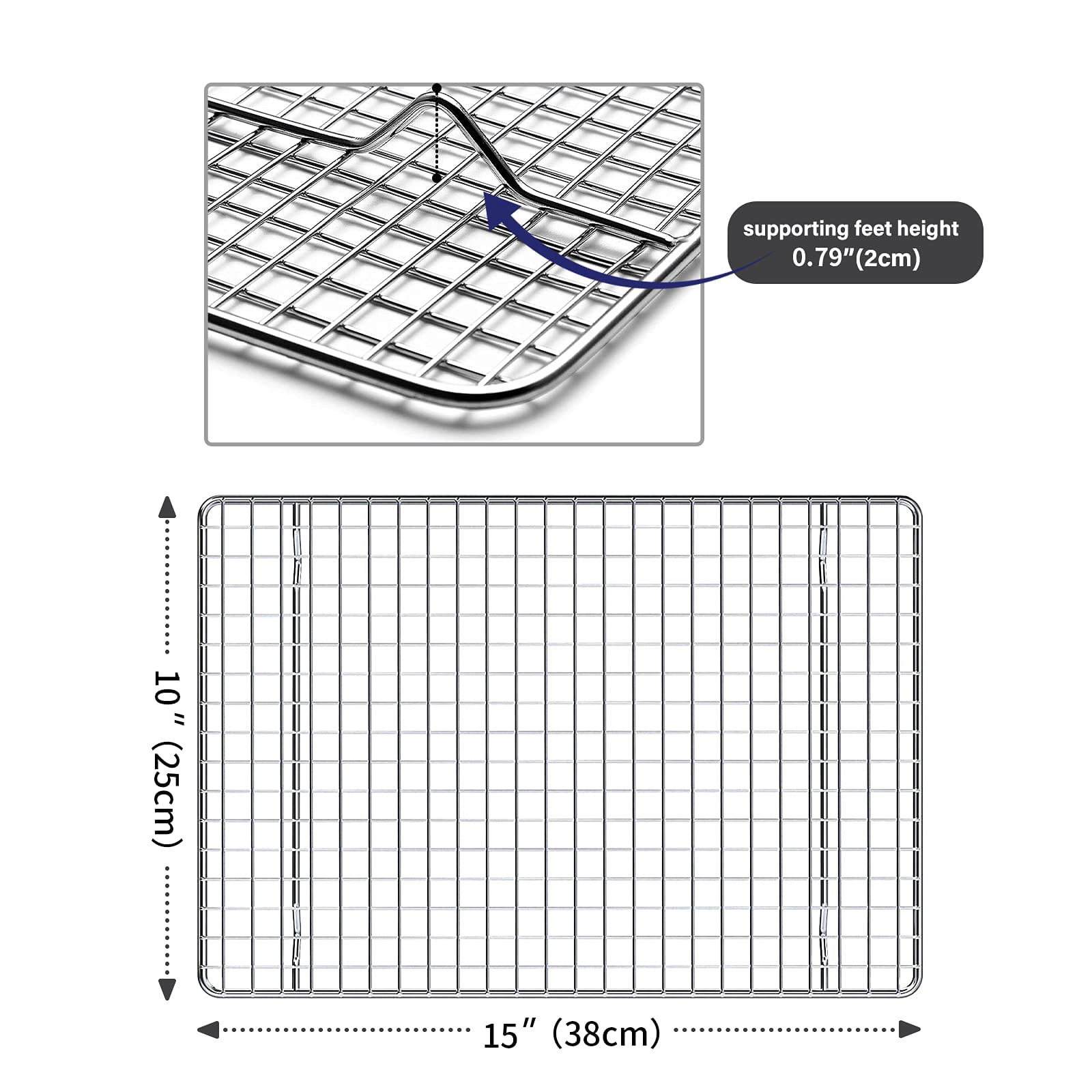 Luvan Stainless Steel Cooling Rack for Baking and Roasting (Silver, 10 in x 15 in, 2-Pack) ethl9