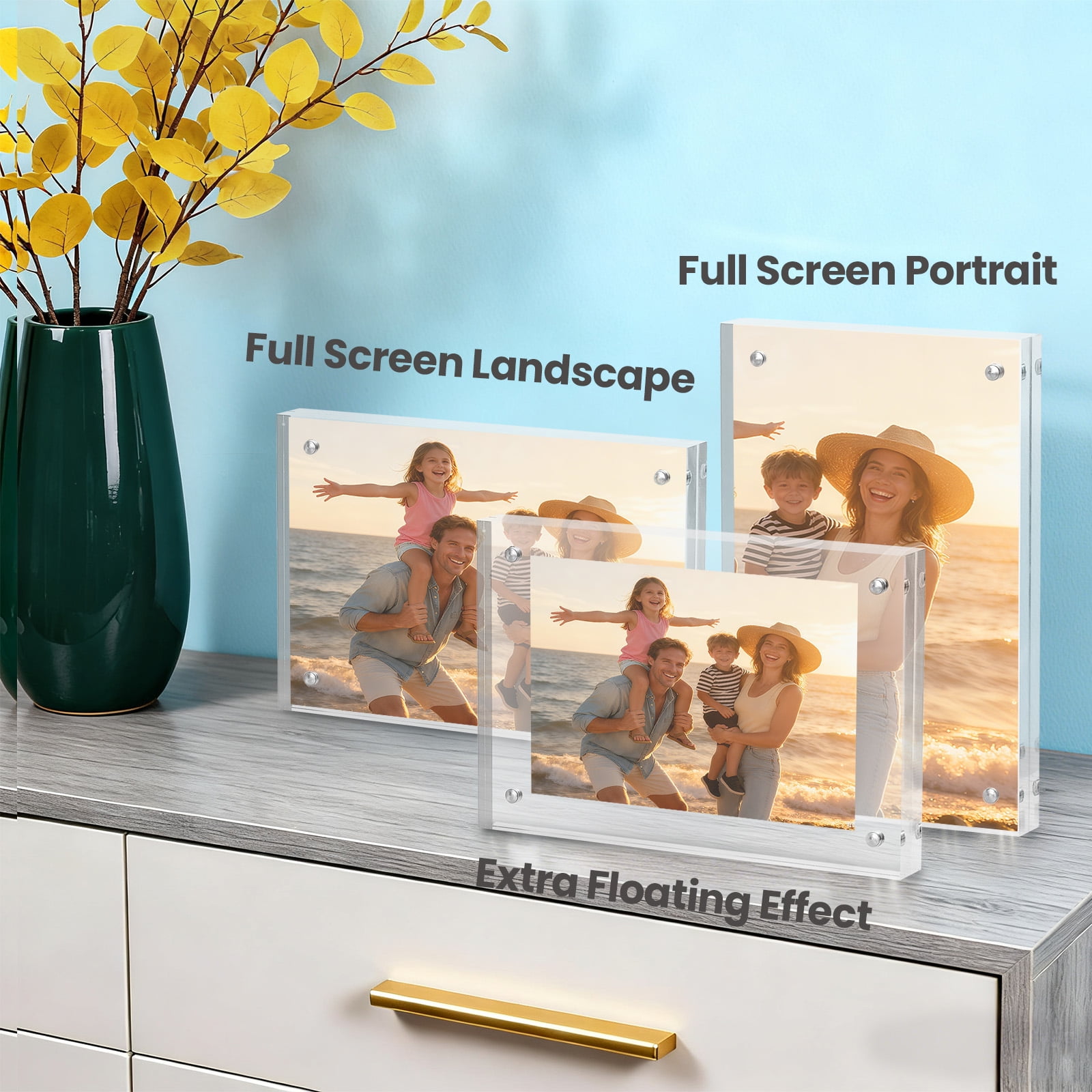 Sindcom 4x6 Acrylic Picture Frames, Double Sided Magnetic Floating Desktop Display (Clear, 3 Pack) lw2jr