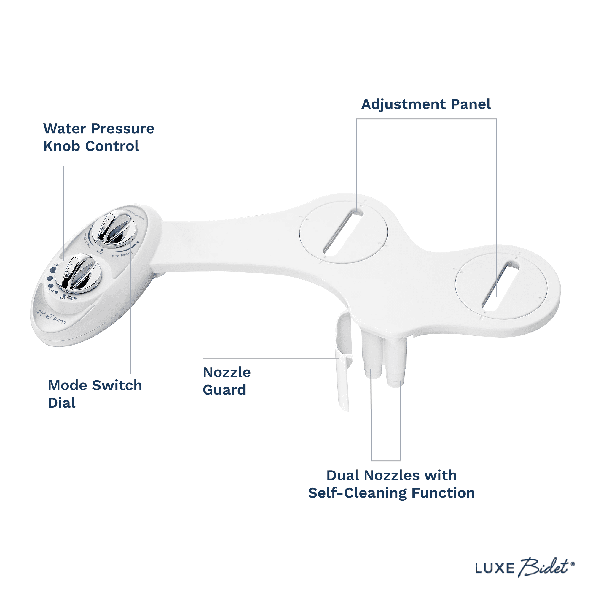 LUXE Bidet W85 Dual Nozzle Non-Electric Toilet Seat Attachment with Self-Cleaning Function (Pearl Gray, 1 Unit) pyixf