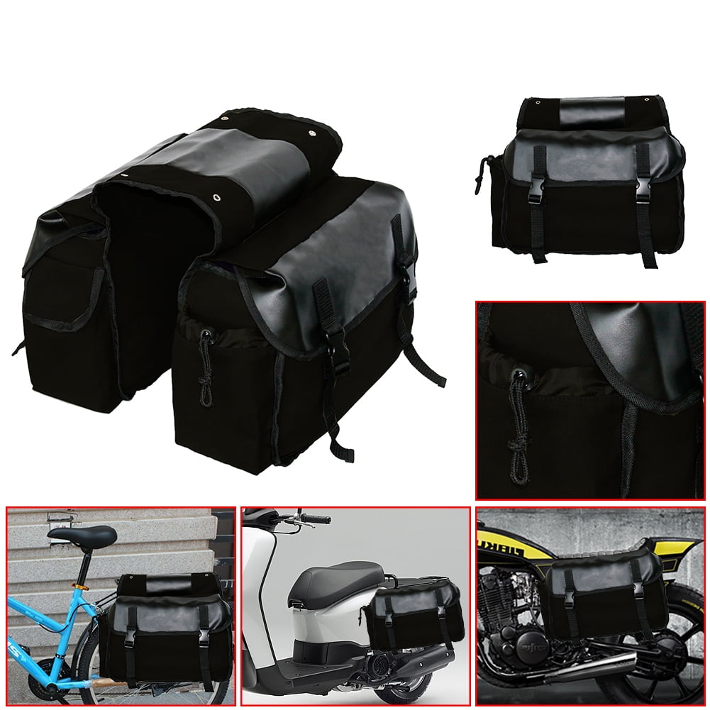 Generic Motorcycle Side Saddle Bag Canvas and Leather Pannier Luggage Storage Set (26L) th0h1
