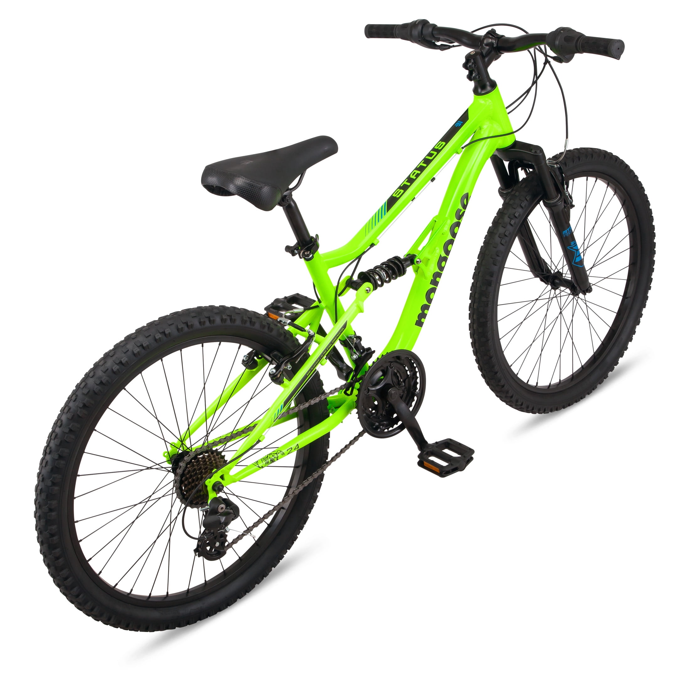 Mongoose Status Dual Suspension Mountain Bike (Yellow, 24 in Wheels, 21 Speeds) 3csz5