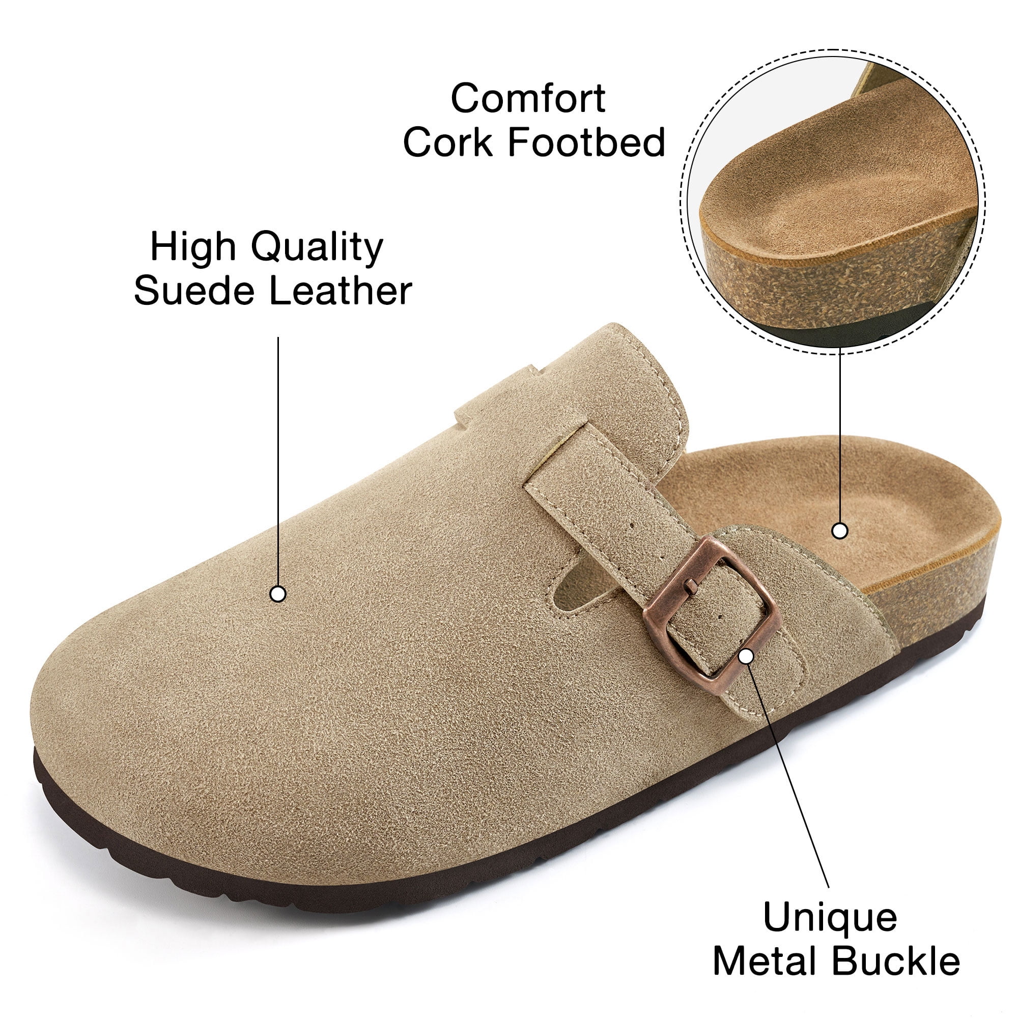 Ecetana Women's Suede Clogs & Mules Slip On Leather Sandals with Arch Support (Grey, 8 US) jijb9