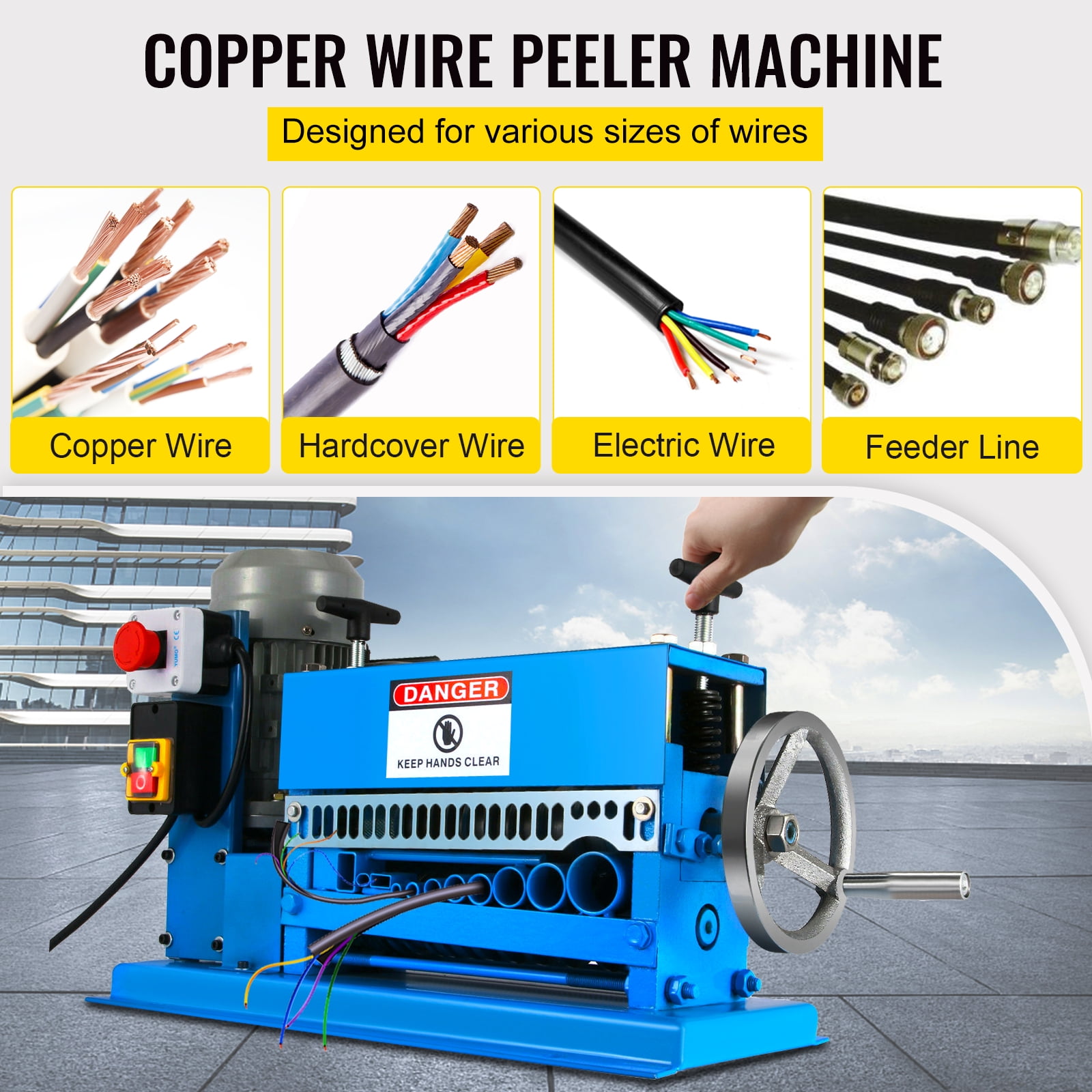 VEVOR Wire Stripping Machine, Automatic Electric Cable Stripper with 11 Channels and 10 Blades for Copper Recycling (Blue, 0.06 in - 1.5 in) cz33o