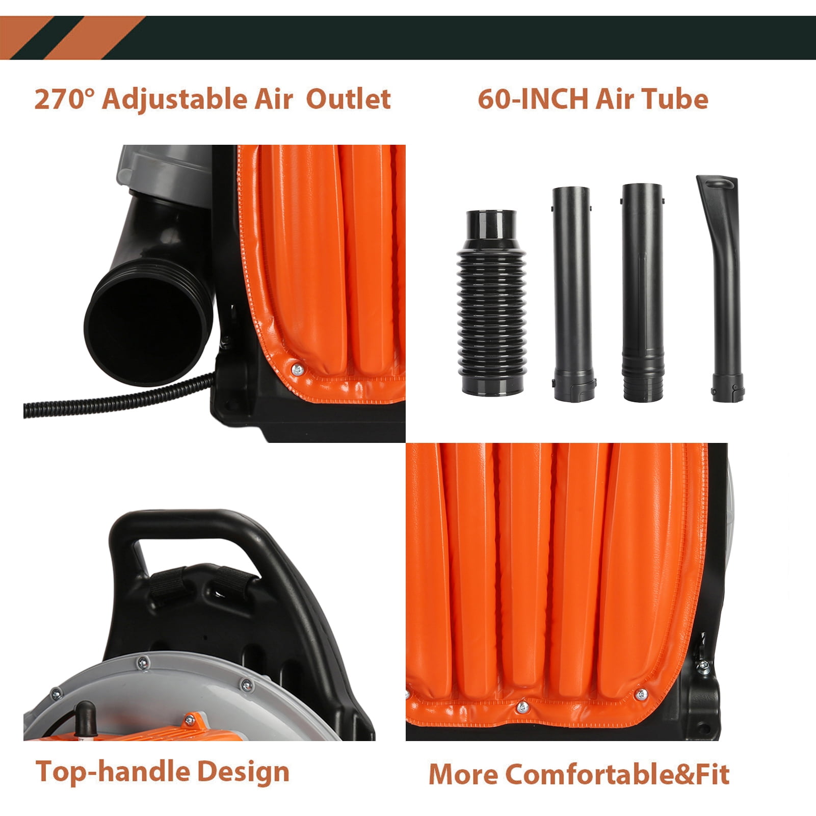 JNXYL EB650 63CC Gas Backpack Leaf Blower, Commercial Grade 2-Stroke Engine, 665 CFM High-Velocity Airflow (Orange, 63CC) wl5aw
