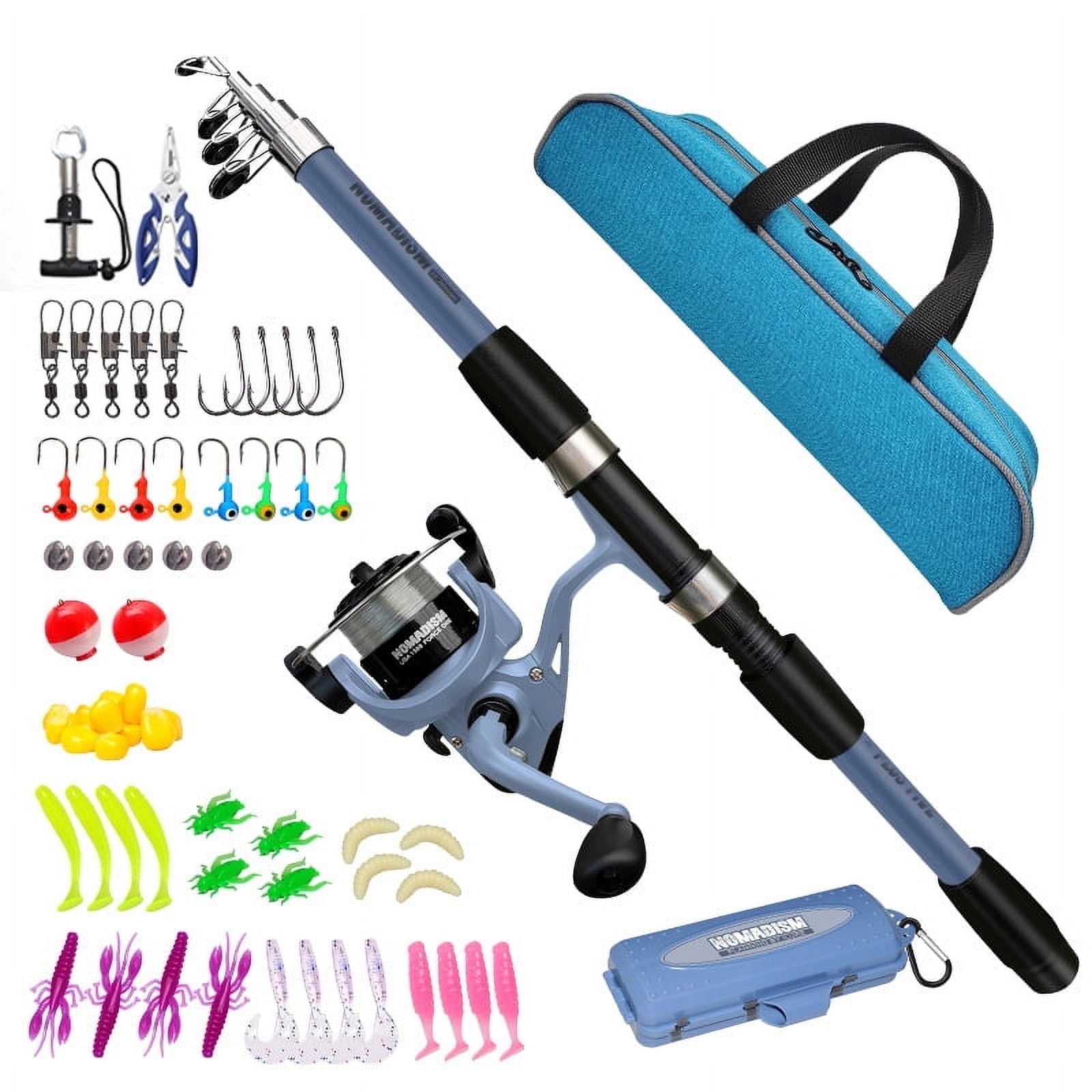 OUTGOO Kids Fishing Pole, Telescopic Fishing Rod and Reel Combo Kit with Tackle Box (Blue, 5.41 ft) viu8m