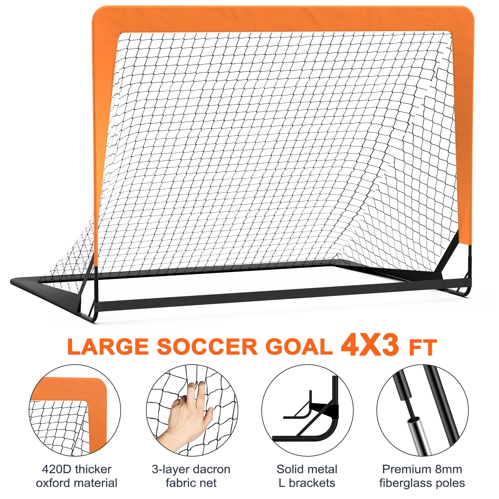 Cshidworld Kids Soccer Goal Set, Portable Backyard Training Equipment with Soccer Ball and 10 Cones (Orange, 4 ft x 3 ft) z8wtl