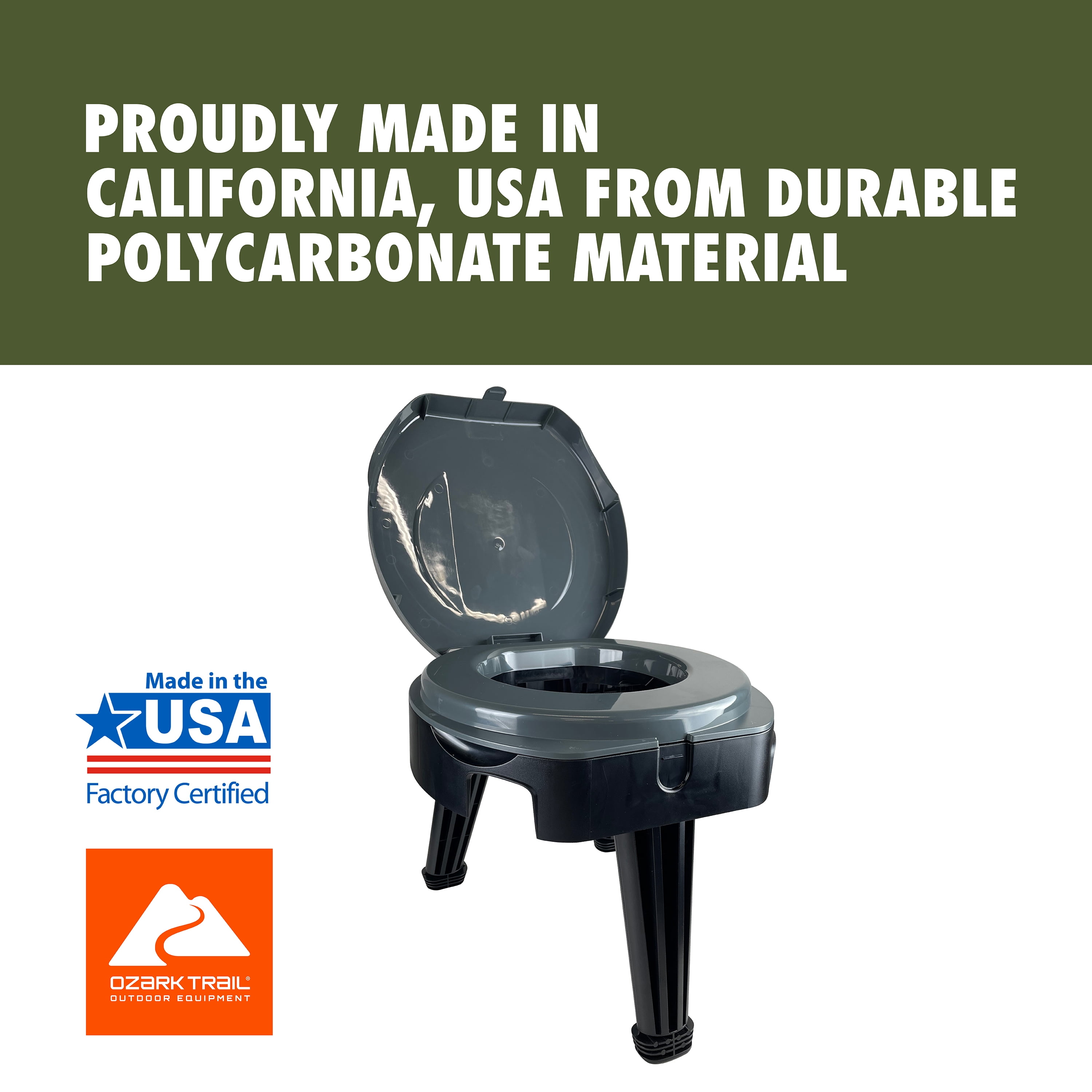 Ozark Trail Folding Portable Toilet for Camping and Outdoor Use (13 in Height, 300 lb Capacity) xlmez