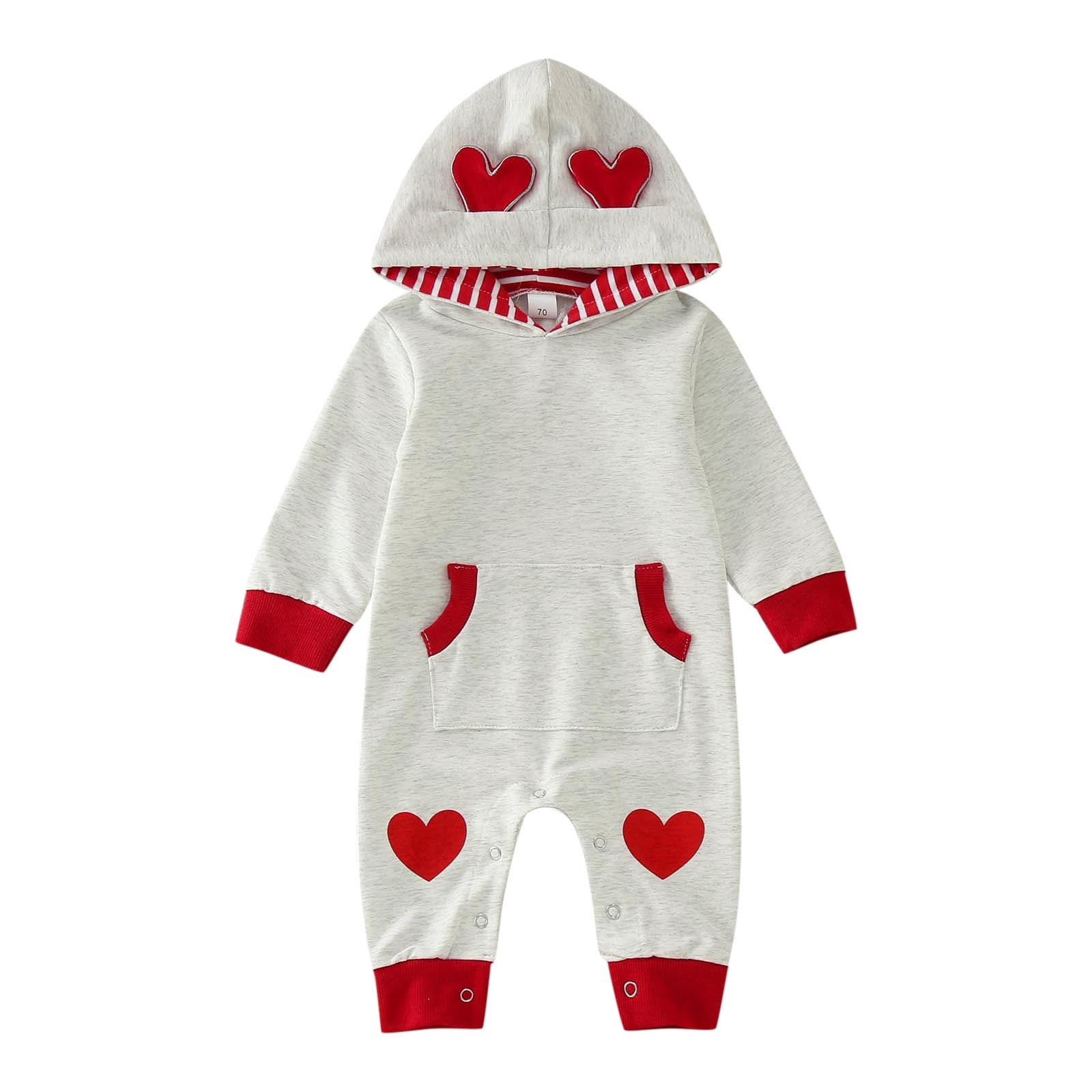 Byoo Baby Boys Valentine's Day Heart Print Hooded Romper (Grey, 12-18 Months) jqbuq