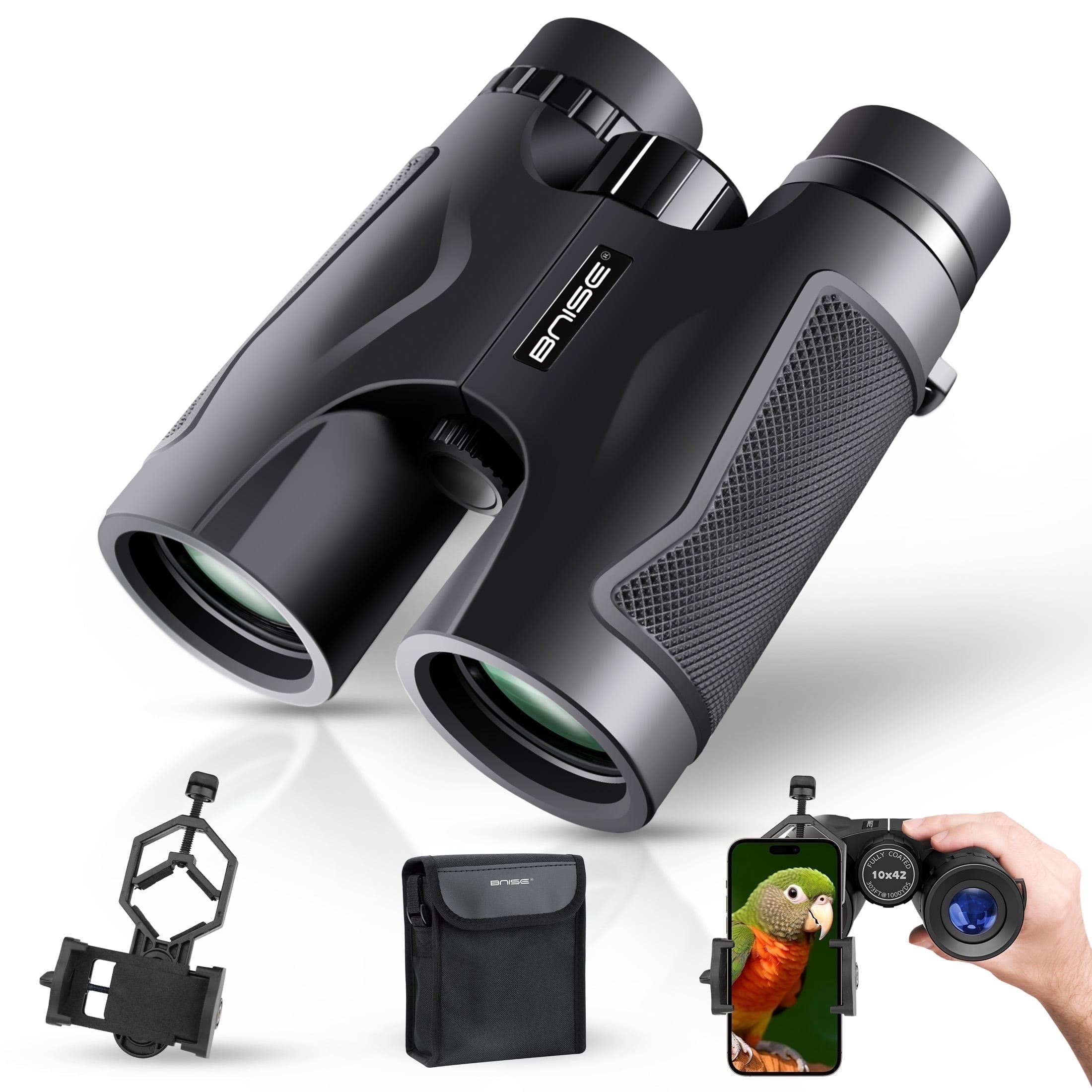 BNISE 10x42 HD Professional Binoculars for Bird Watching and Hunting (Black, 6.3 in x 5.3 in x 2.8 in) 1so45